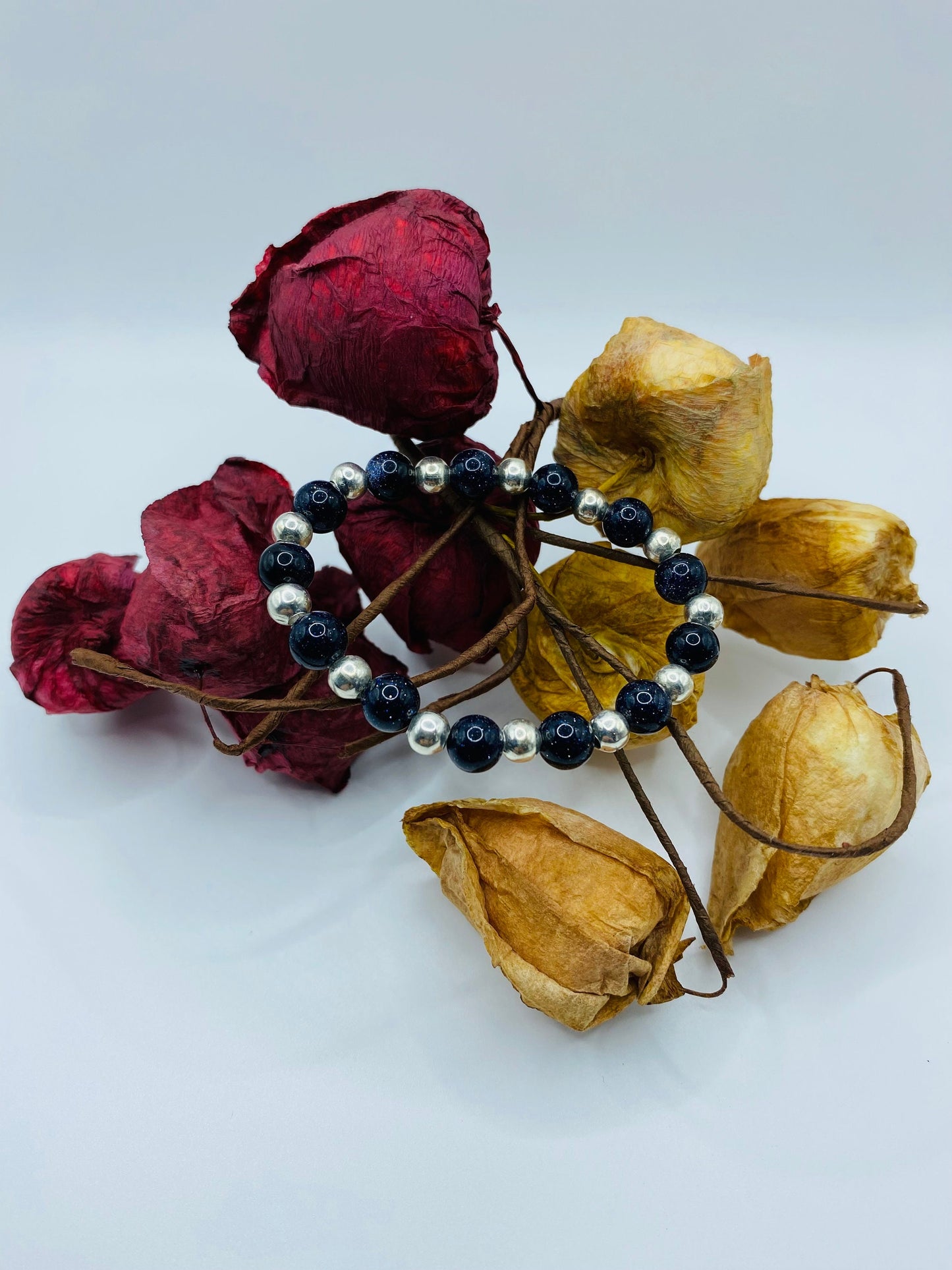 Beaded Bracelet Silver Hematite & Blue Sandstone Gemstone Beads - Mens Bracelet - Bracelets for Women