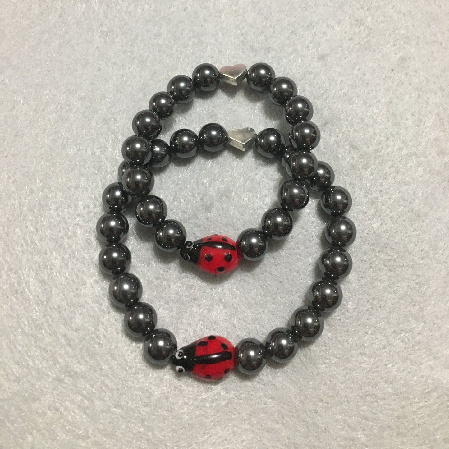 Mommy and Me Miraculous Ladybug Matching Bracelets - Hematite Gemstone Beads - Gifts for Mom