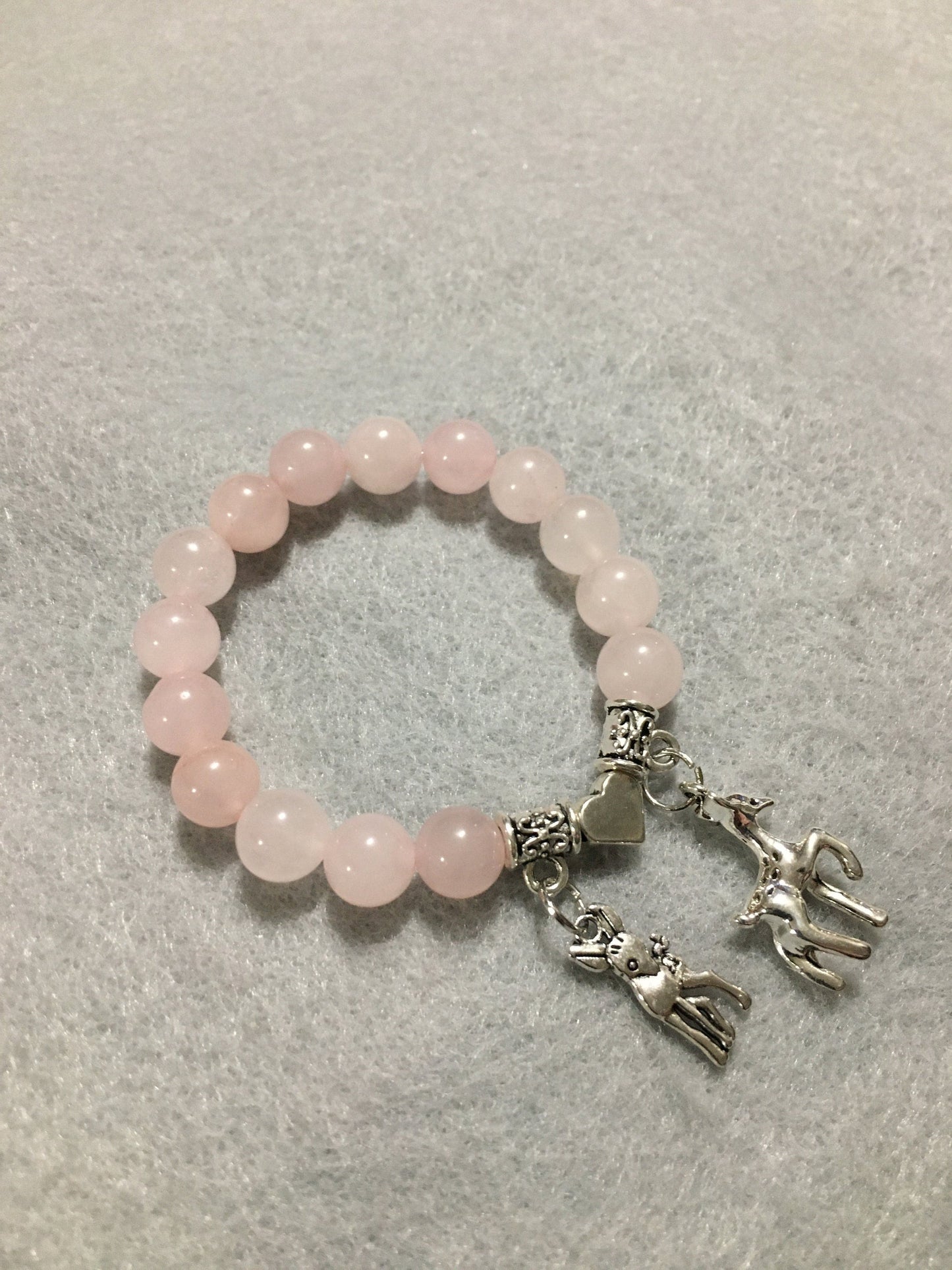 Charm Bracelet Rose Quartz Jewelry for women, Bambi and Faline Charms