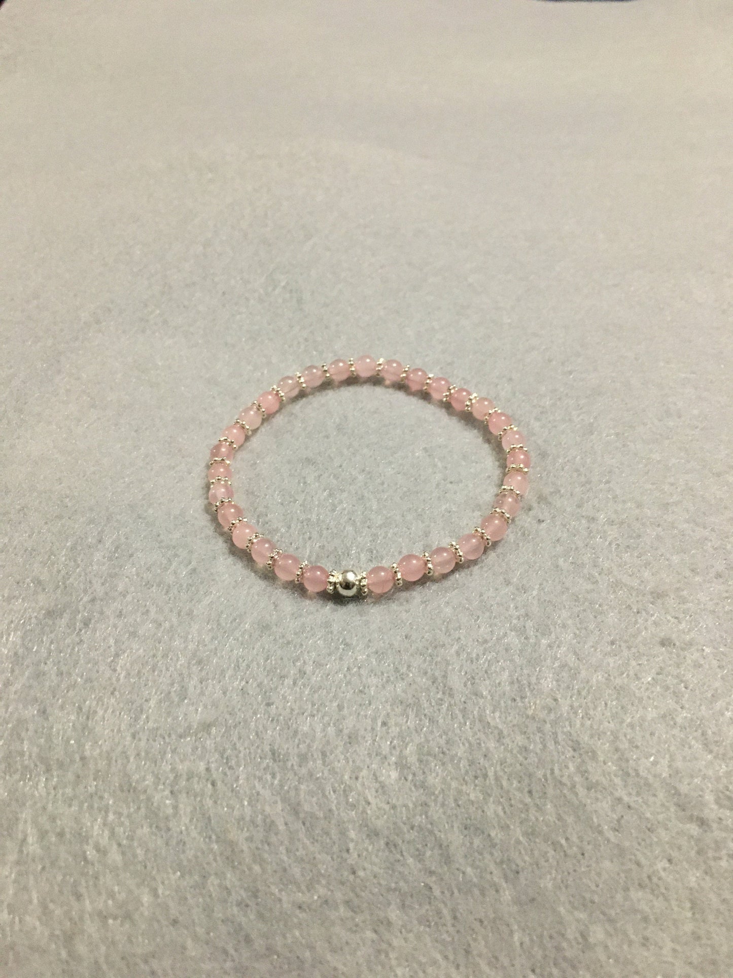 Rose Quartz Bracelet: Silver Snowflakes & Hematite Beads