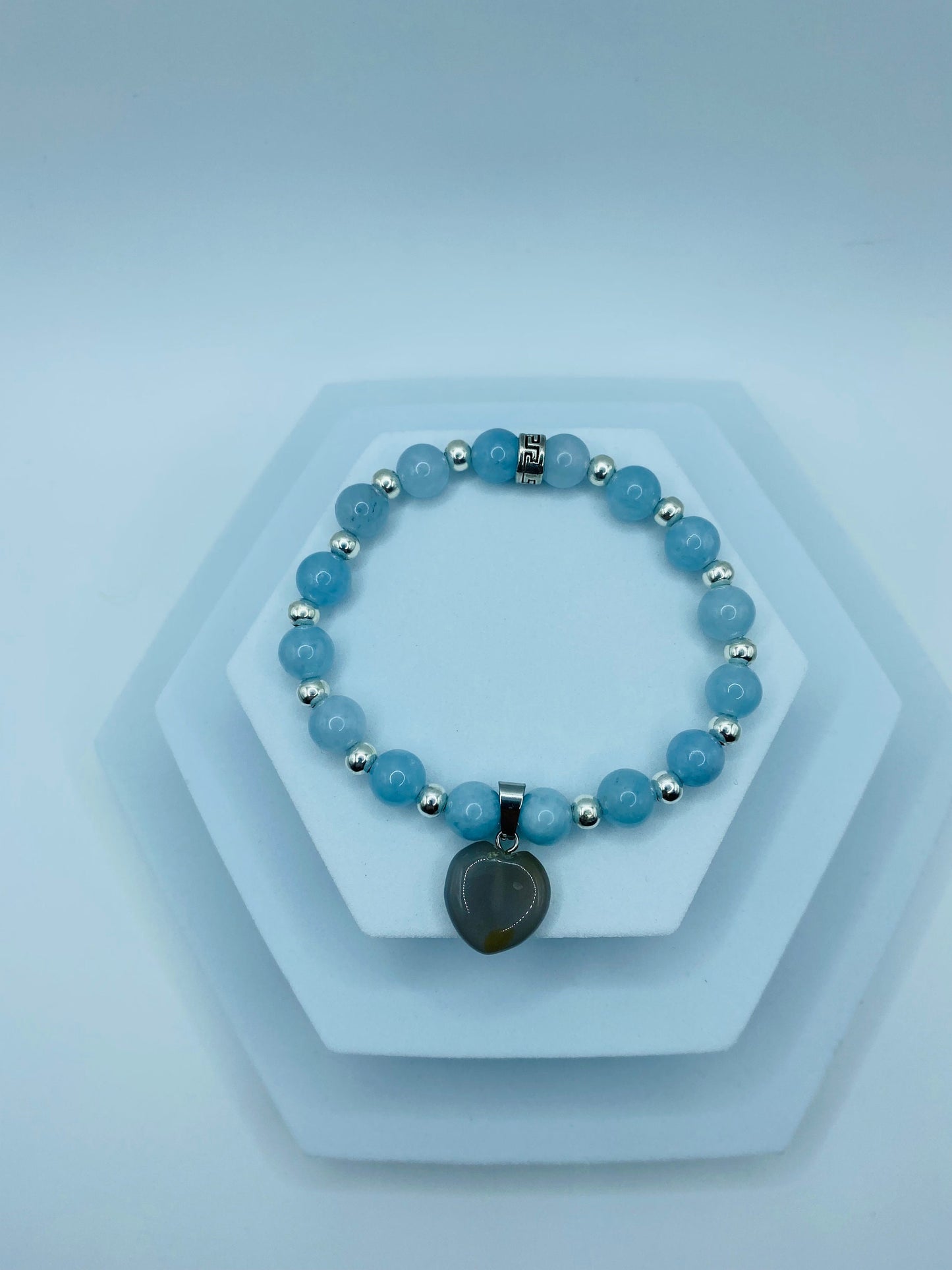 Aquamarine Bracelet with Smoky Quartz Heart: Handmade Gemstone Jewelry