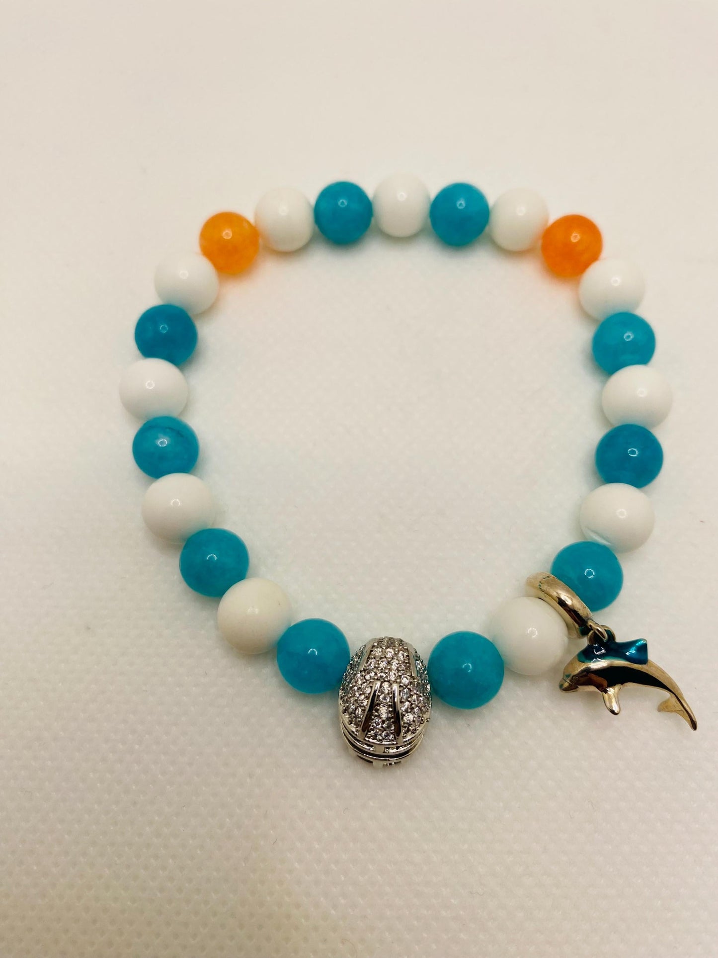 Miami Dolphins Jade Beaded Bracelet: Football Fan Jewelry