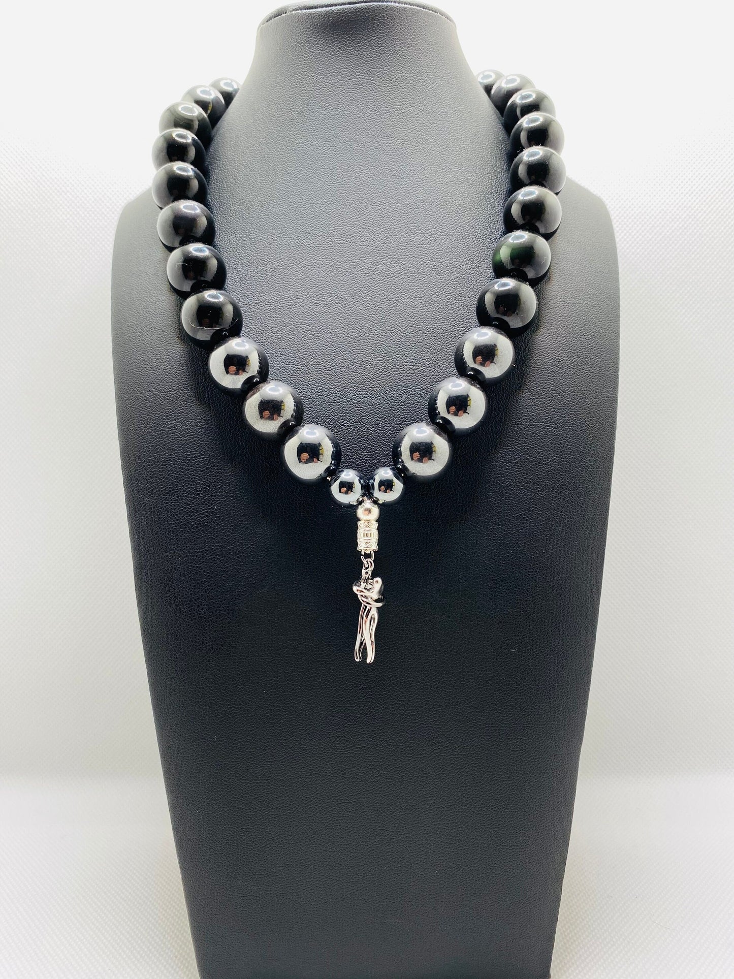 Black Obsidian & Hematite Necklace: Embrace Couple Charm