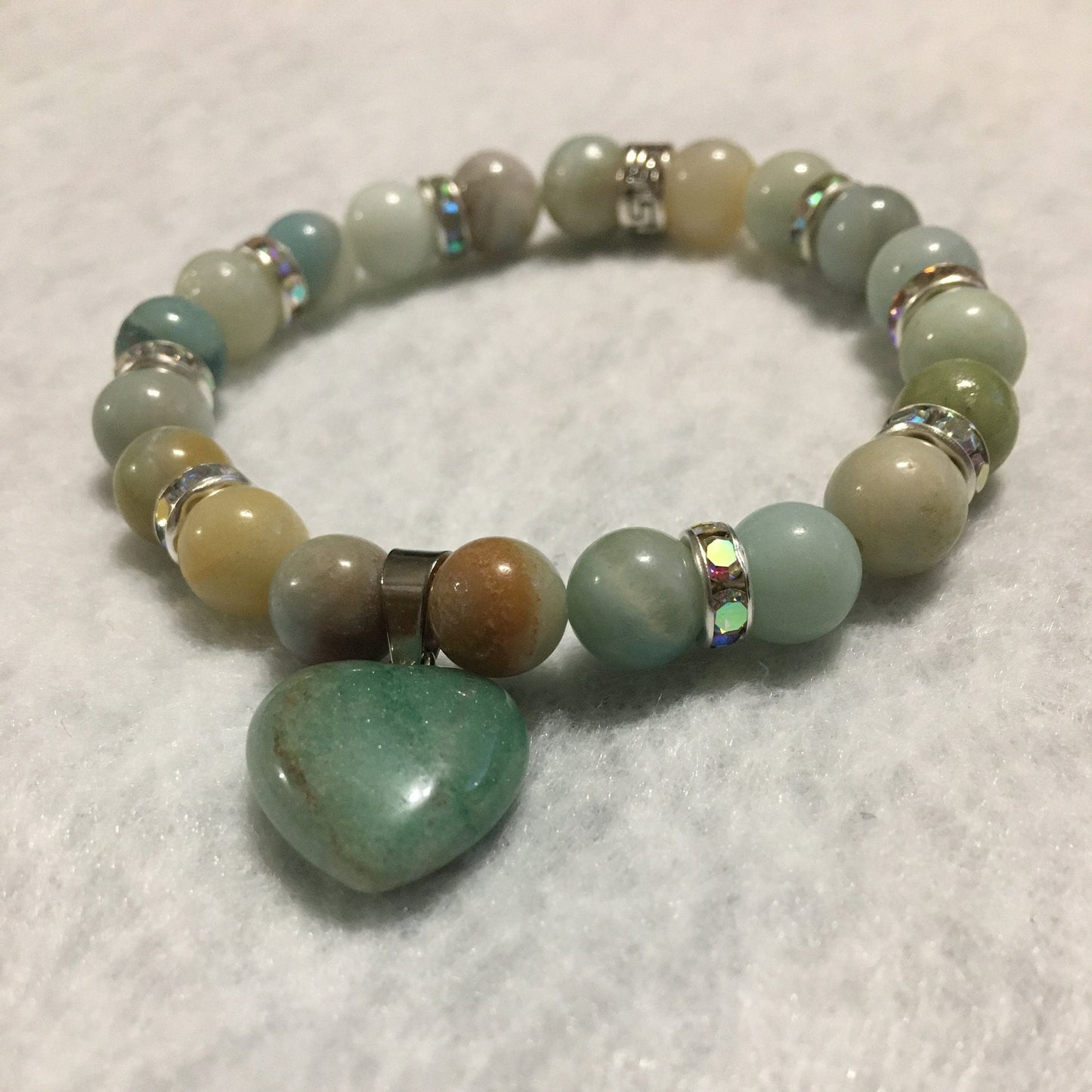 Handmade Amazonite Heart Charm Bracelet: Gemstone Bead Jewelry