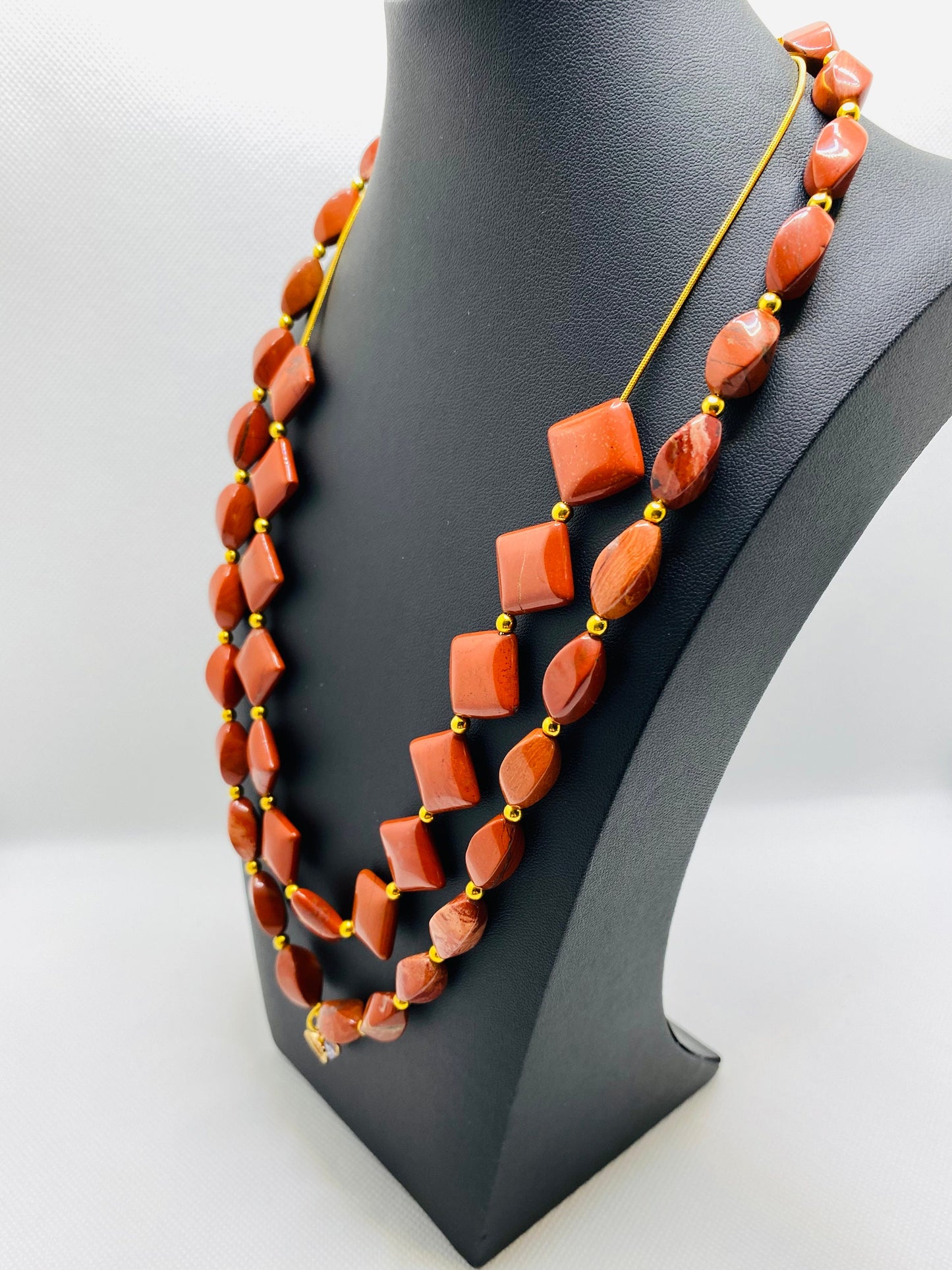 Necklaces for women Handmade Jewelry - Twisted, Diagonal Red Jasper - Gold Jewelry Beads - Heart Necklace