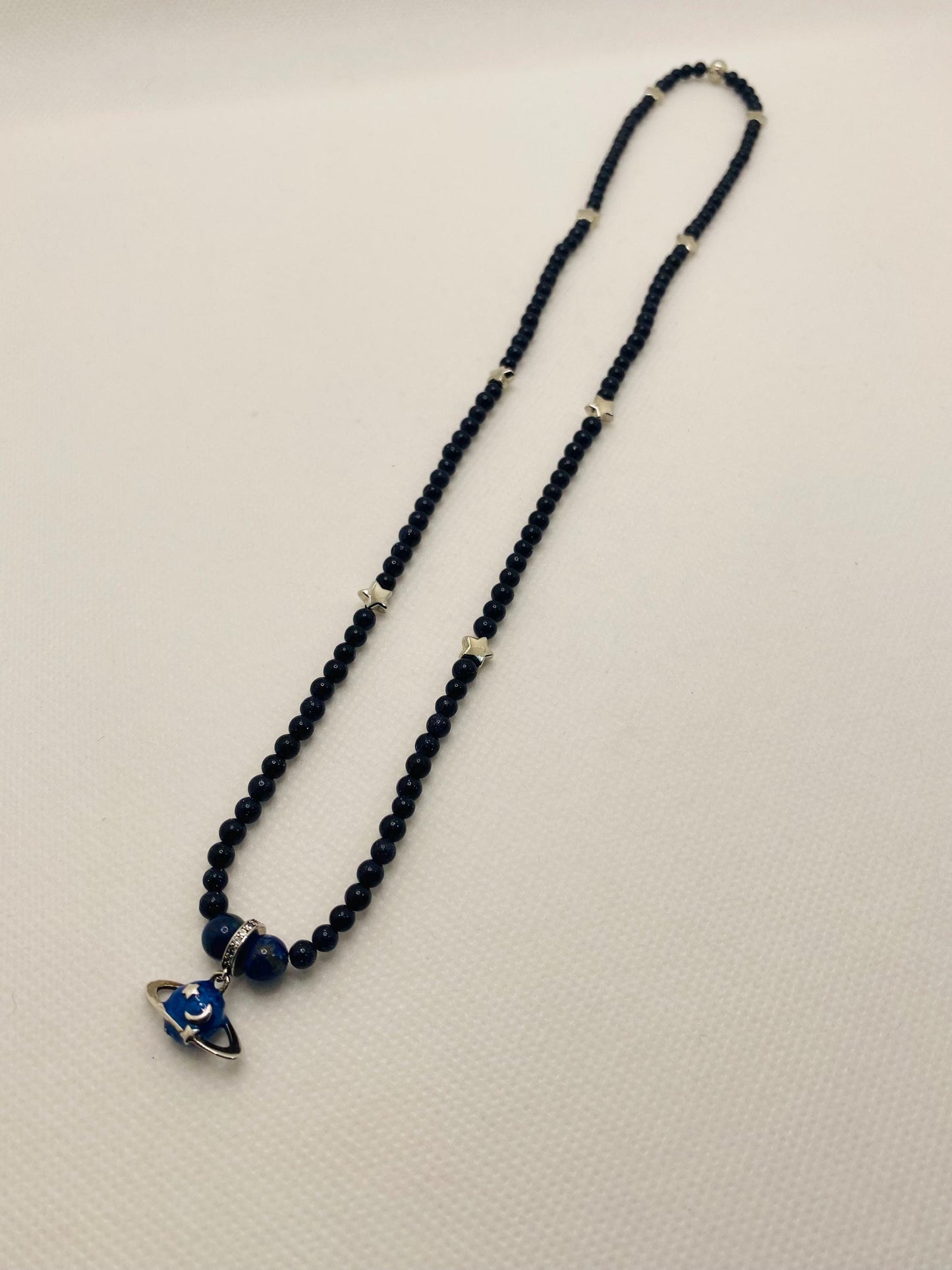 Saturn Necklace: Blue Goldstone Celestial Jewelry