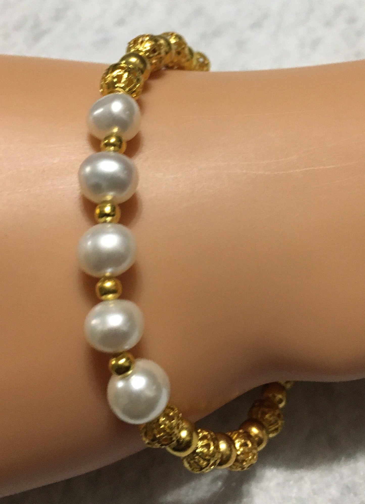 Baroque Pearl Bracelet: 18k Gold-Plated Beads, Handmade Gemstone Jewelry