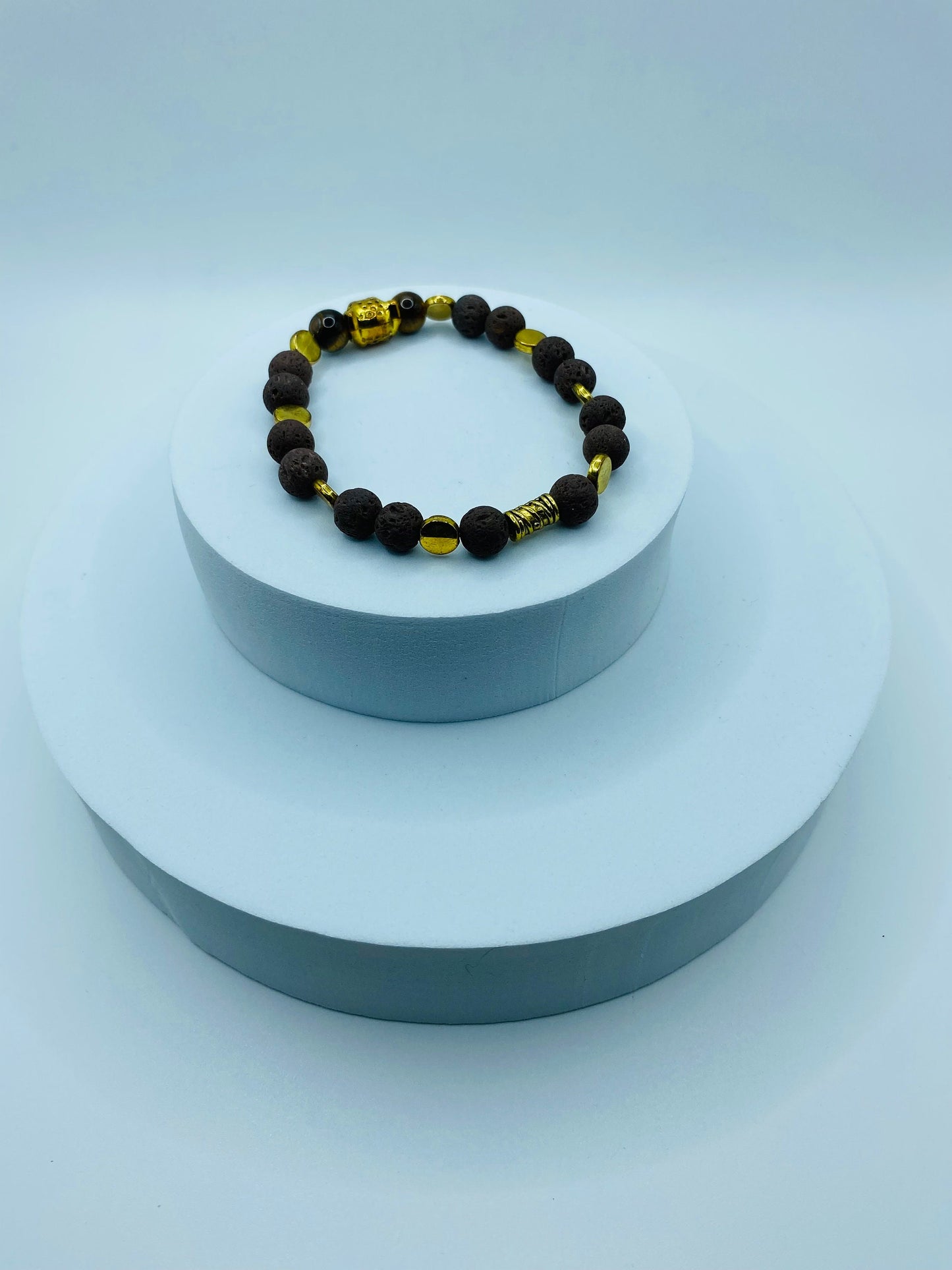 Lava Rock Bracelet: Leopard Charm, Tiger's Eye Beads, Handmade