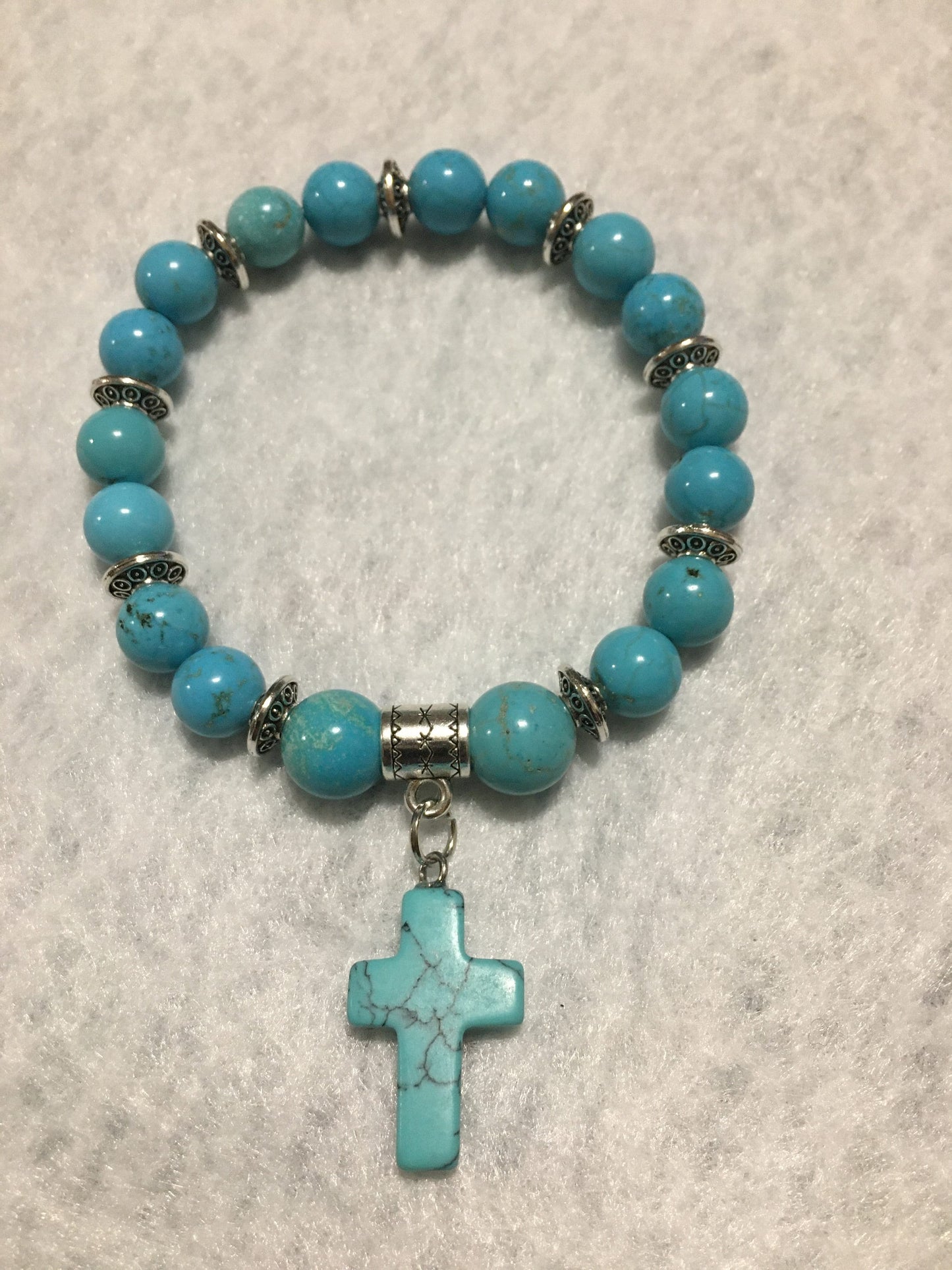 Turquoise Mens Bracelet with Religious Cross Charm