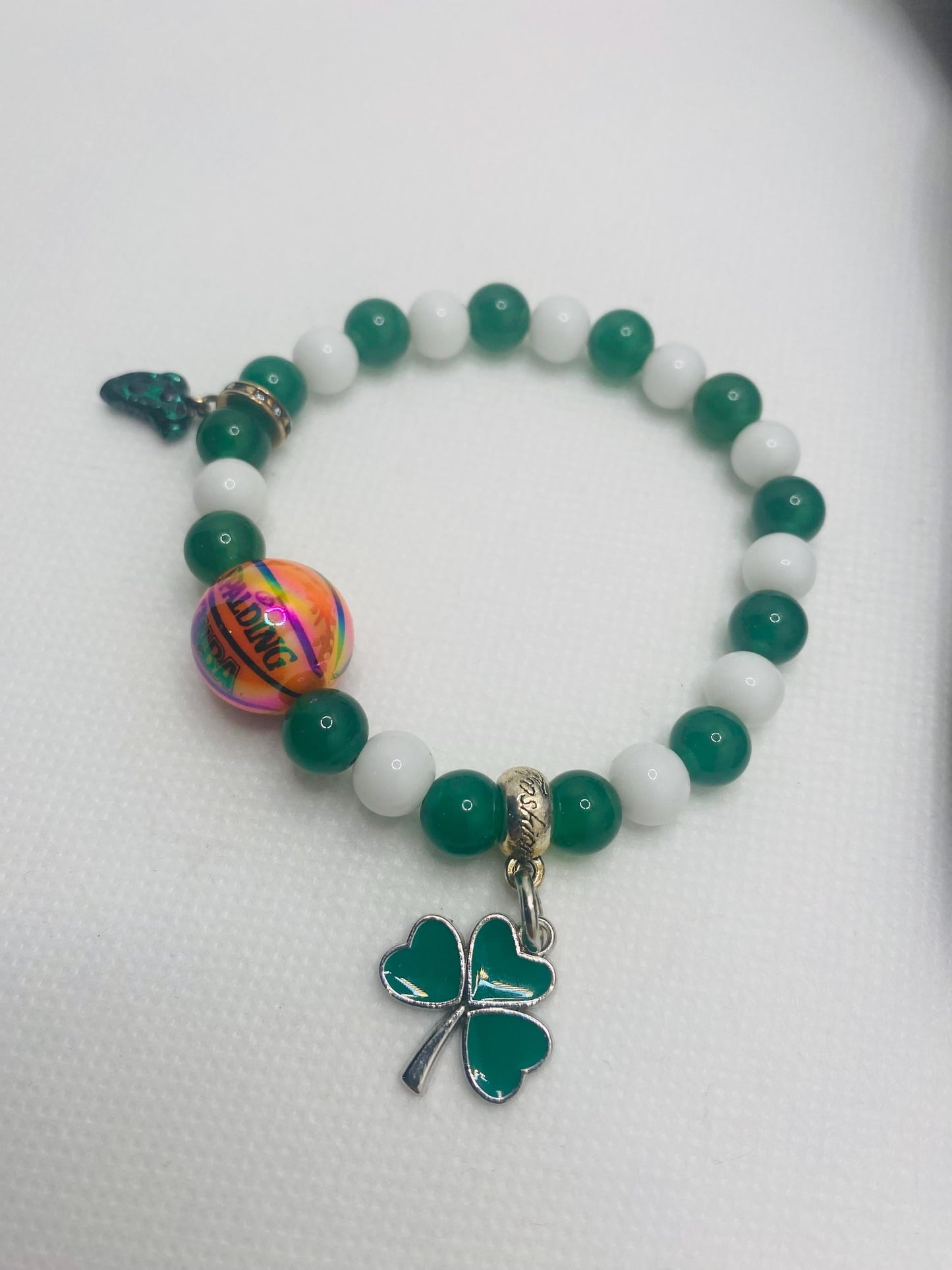 Boston Celtics Jade Beaded Bracelet with Basketball Bead & Clover Charm