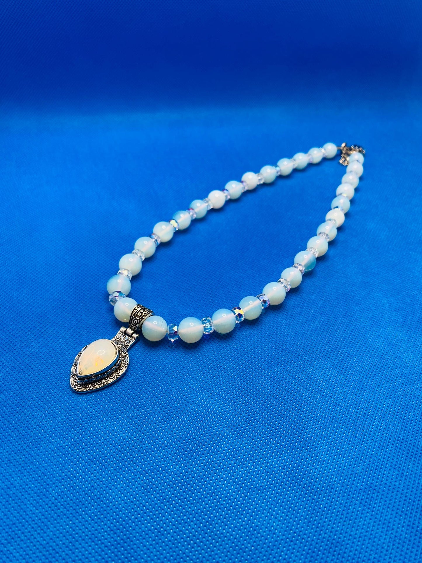 Handmade Opal Heart Necklace: Boho Crystal Jewelry with Moonstone Pendant