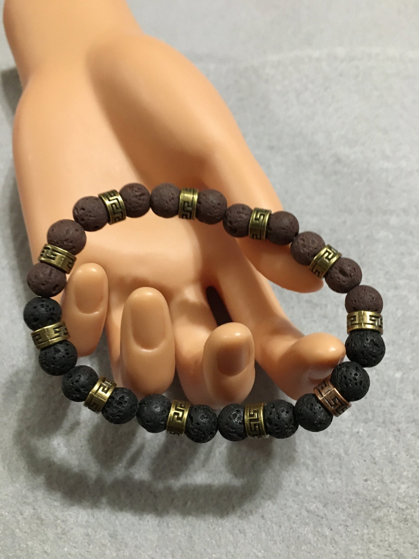 Lava Rock Bracelet: Handmade Essential Oil Diffuser, Tibetan Bronze Spacers