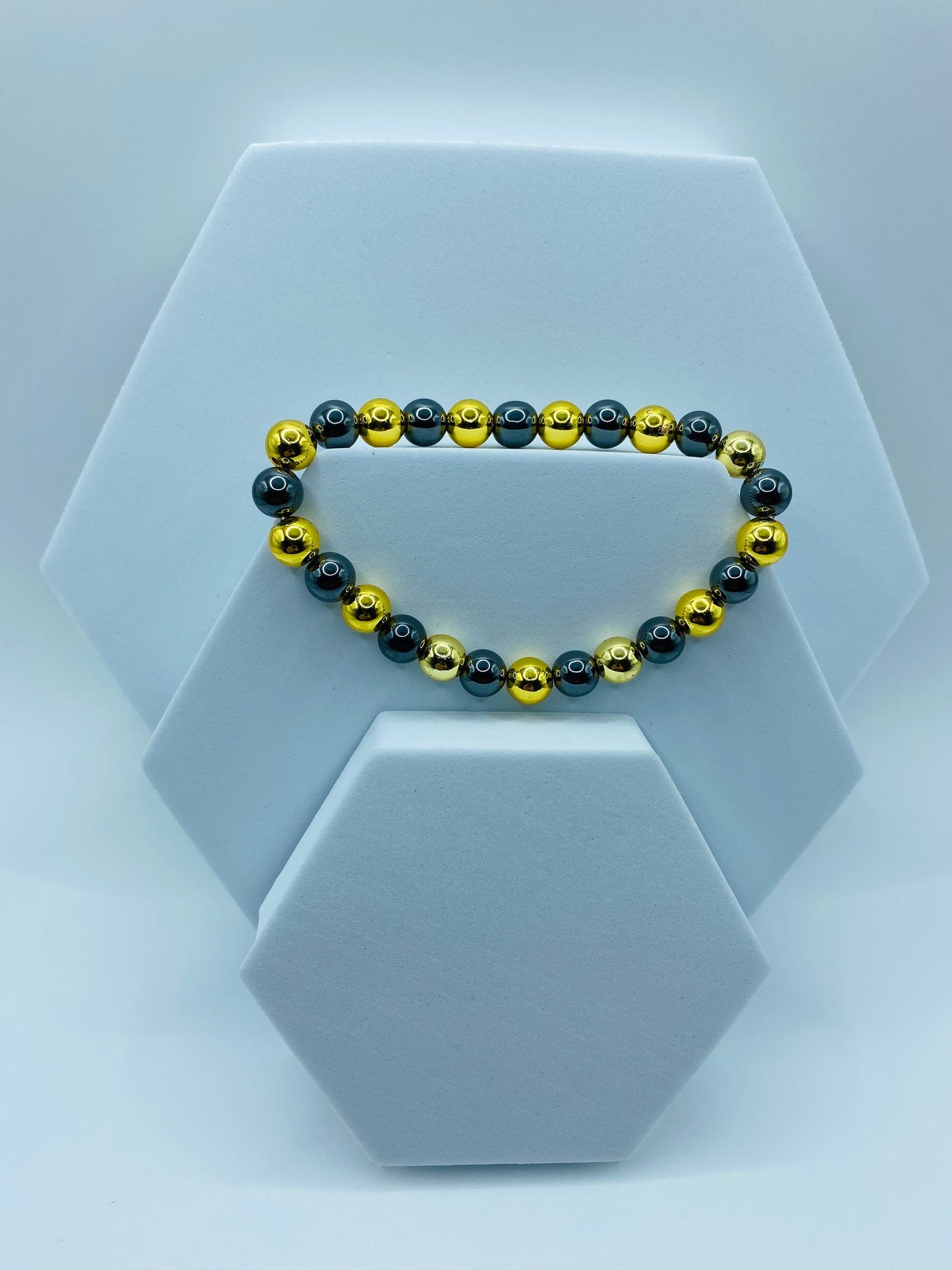 18k Gold & Black Hematite Gemstone Bracelet - Custom Sized