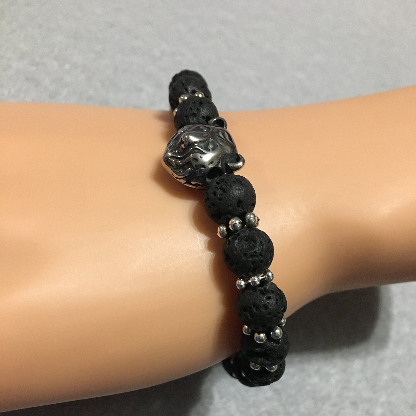 Chicago Bears Lava Rock Bracelet: Stainless Steel Bear Charm