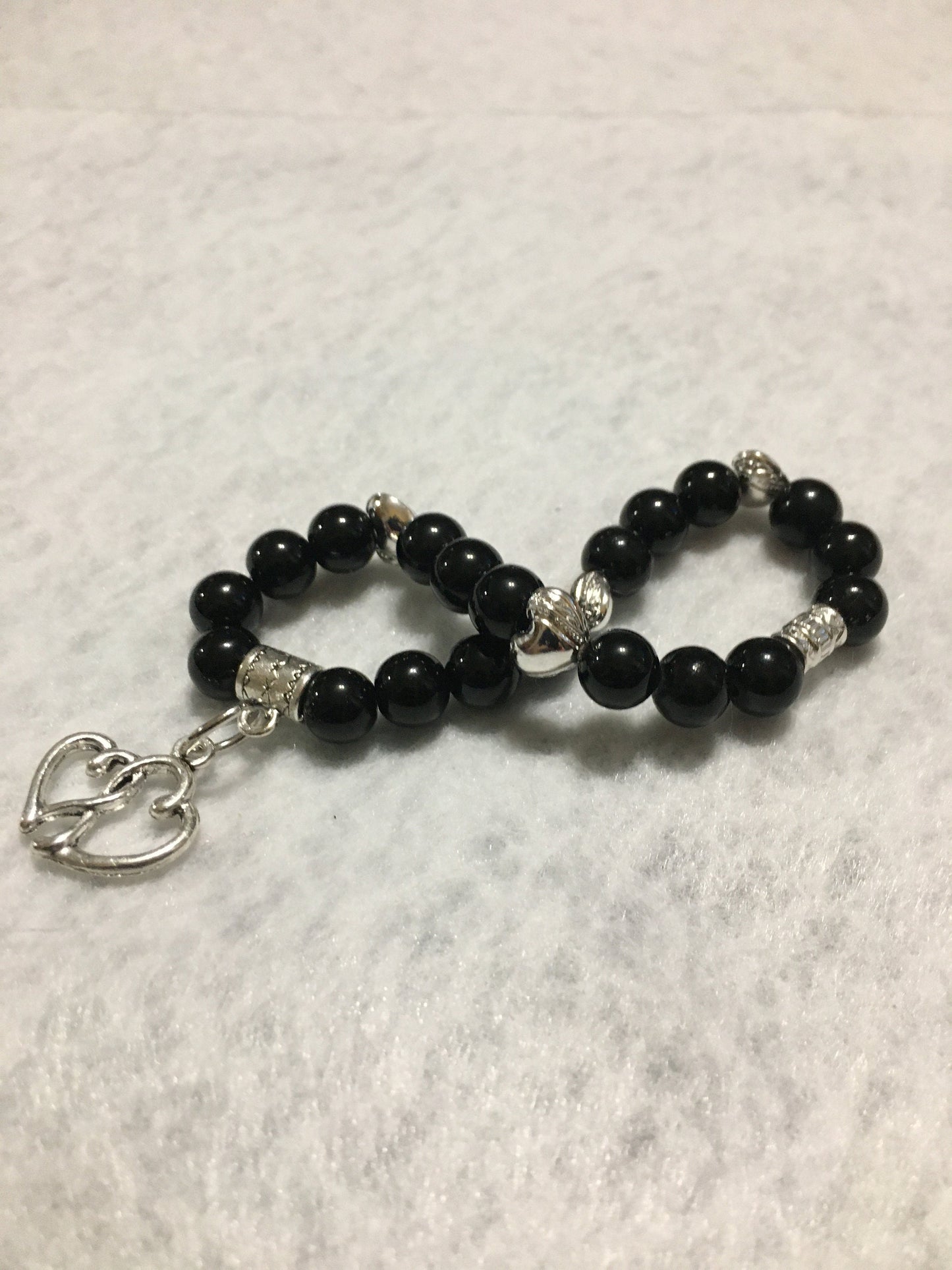 Black Tourmaline Bracelet with Intertwined Heart Charm
