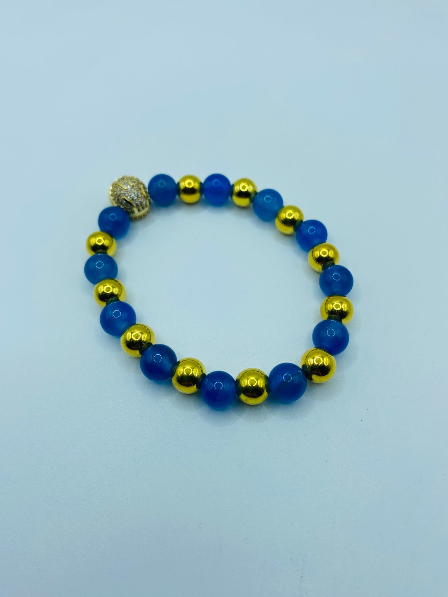 UCLA Football Bracelet: Blue Agate, Gold Helmet Charm