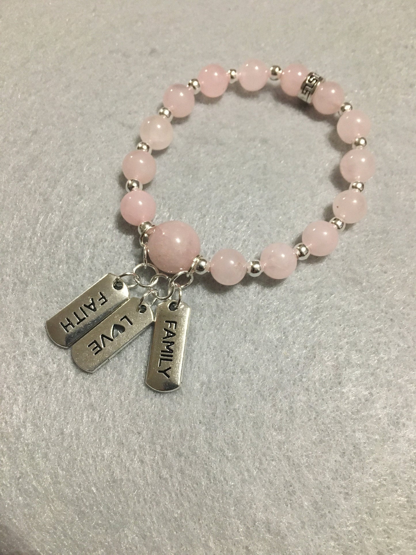 Rose Quartz Charm Bracelet for Women, Inspirational Quotes & Hematite Gemstone Beads - Gifts for Her