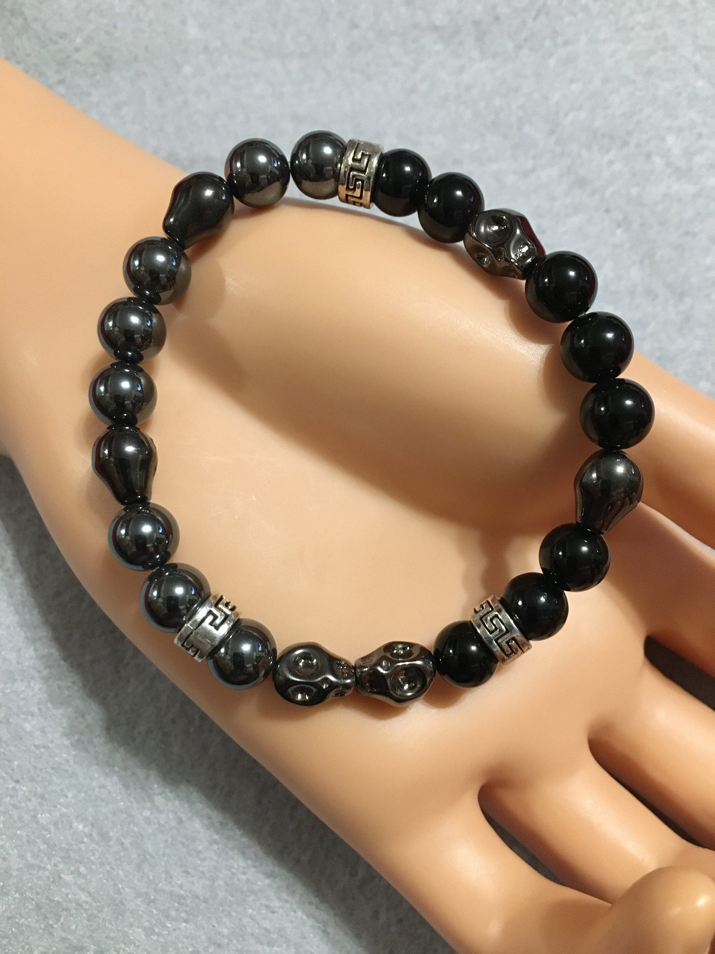 Mens Bracelet Day of the Dead Handmade Jewelry, Goth Jewelry with Natural Gemstone Beads, Gift for Men