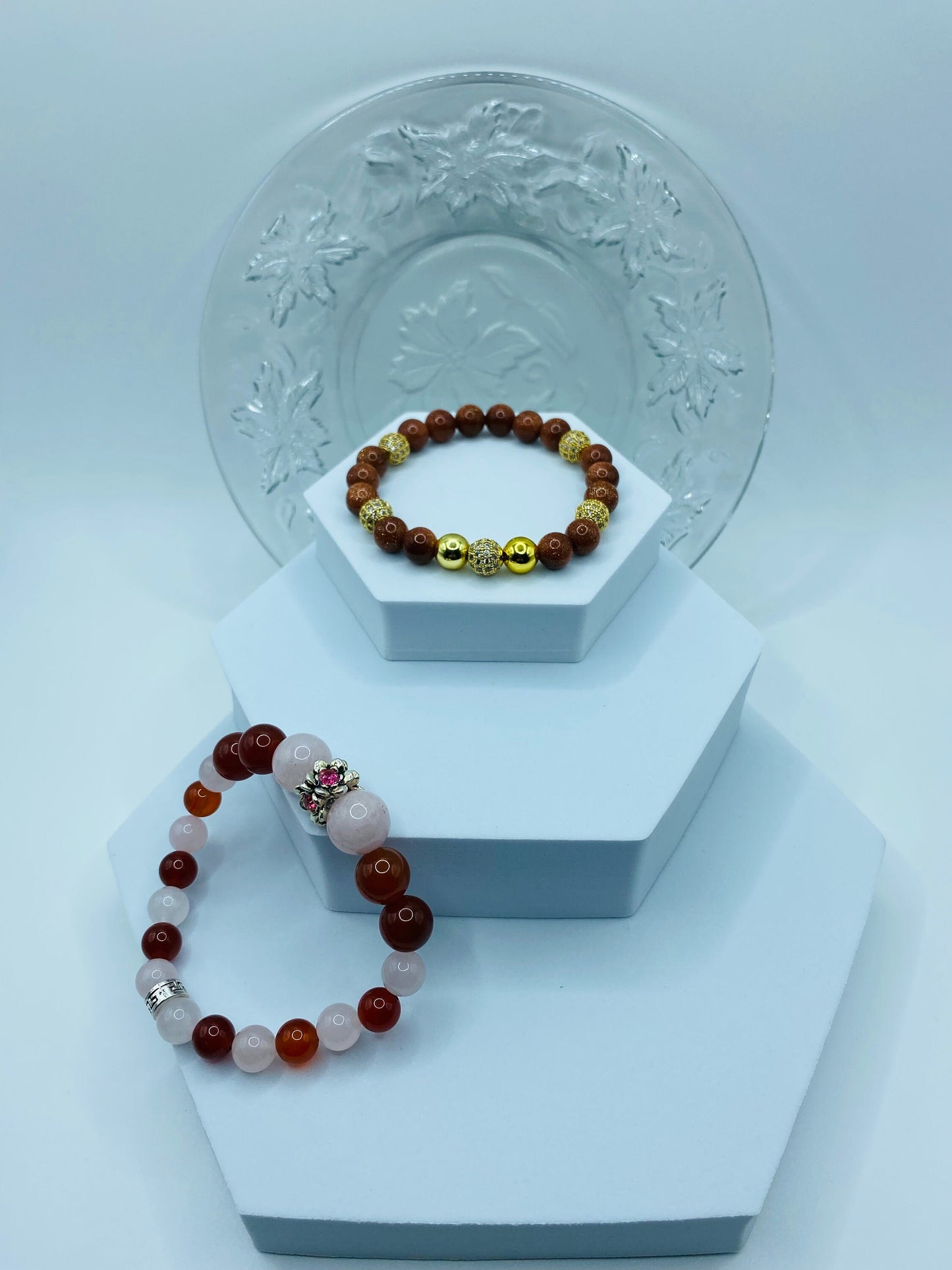 Goldstone Beaded Bracelet: 18k Gold Plated Hematite & CZ Crystals