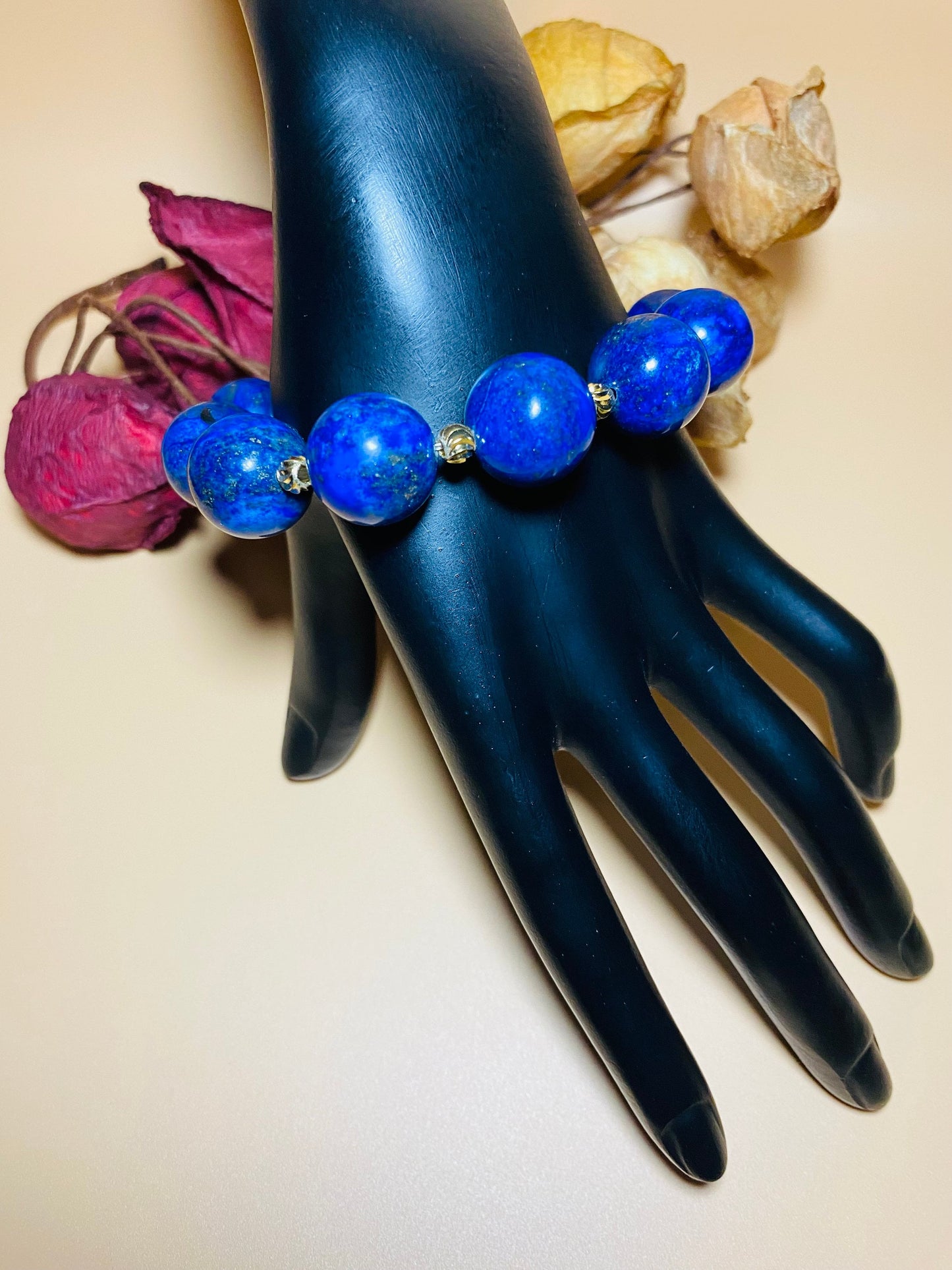 16mm Lapis Lazuli Bracelet with Gold Spacers