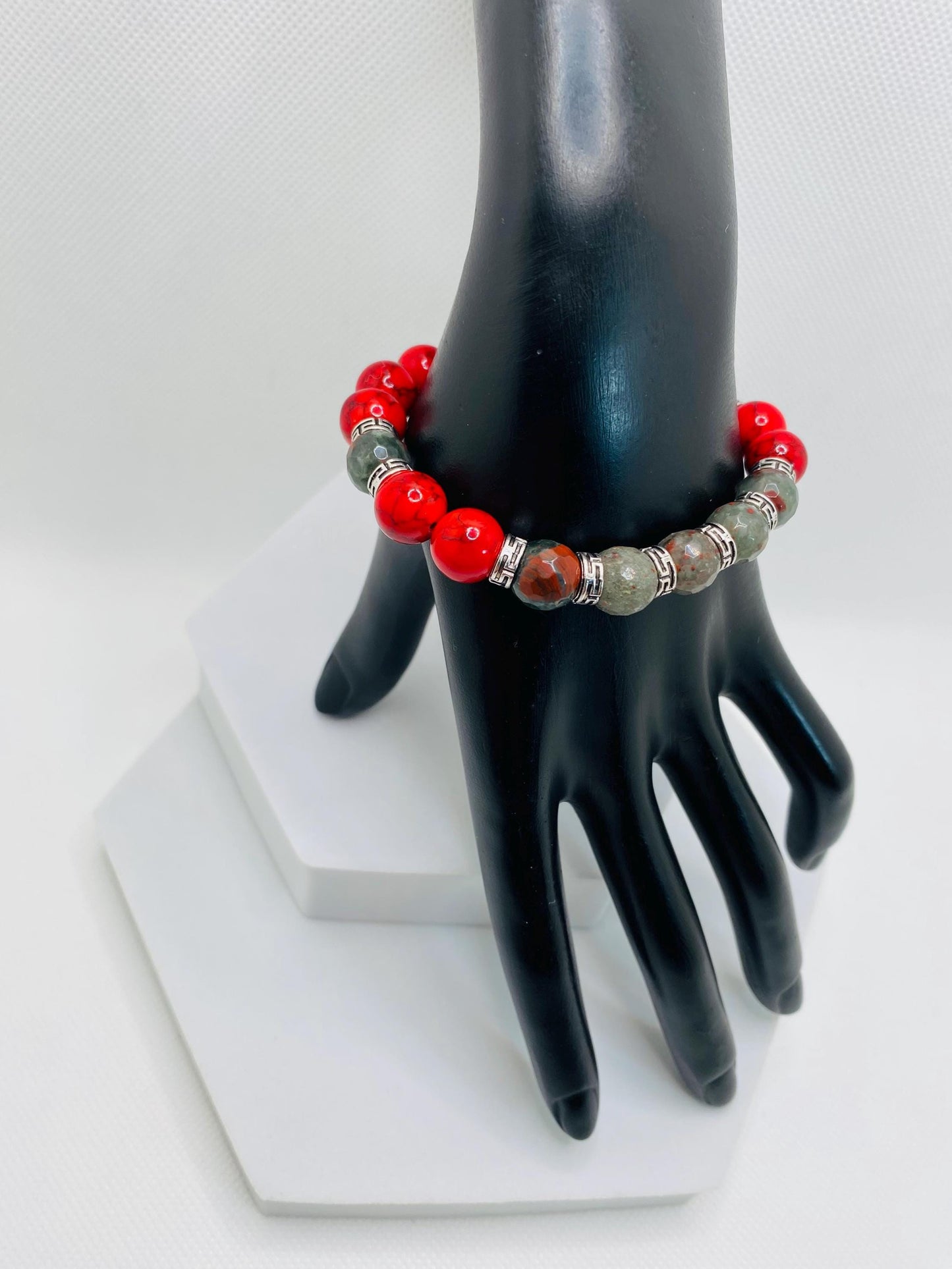 Men's Beaded Bracelet: Turquoise, African Jasper & Tibetan Spacers