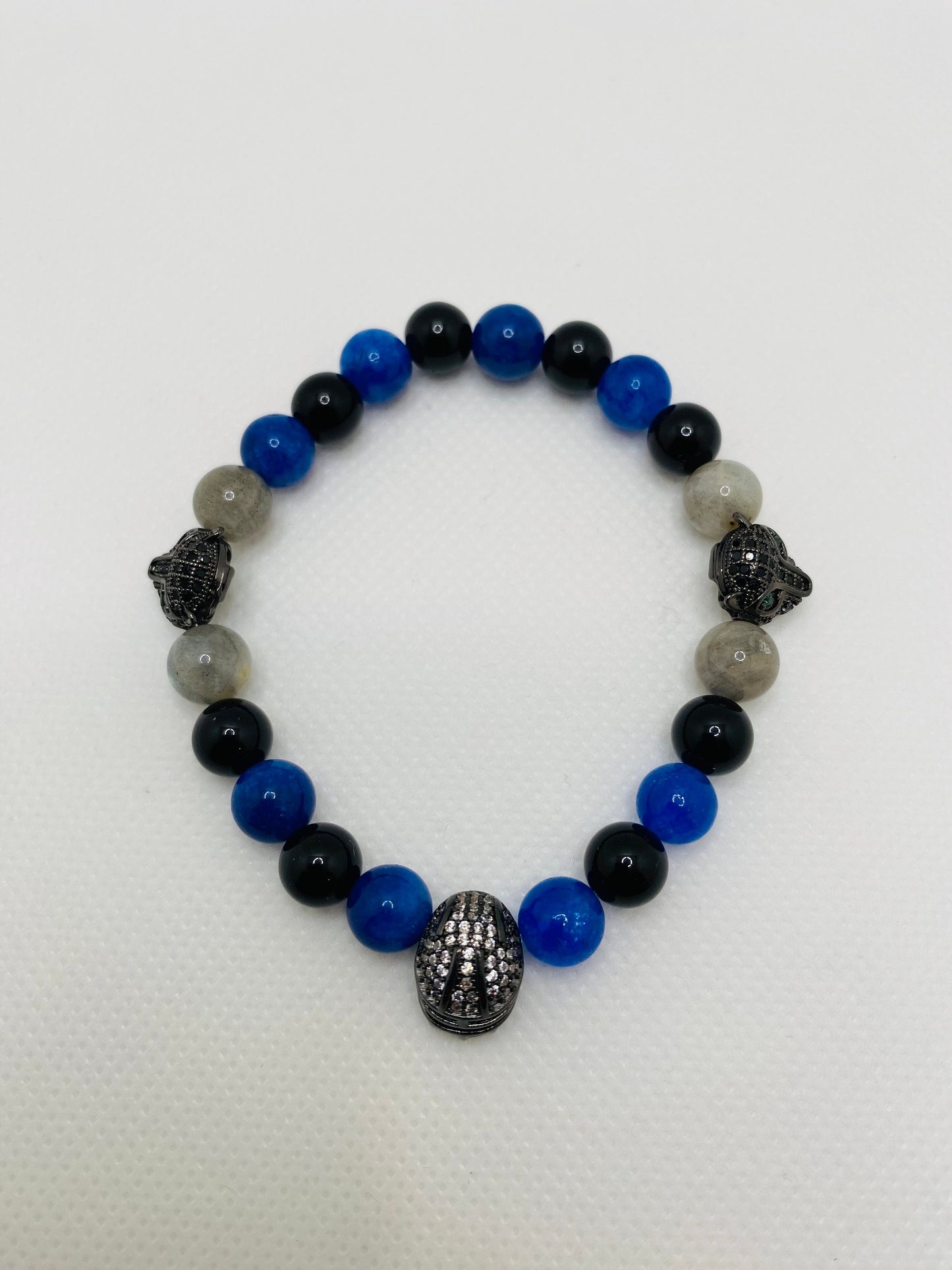 Carolina Panthers Bracelet: Onyx, Kyanite & Labradorite Gemstone Beads