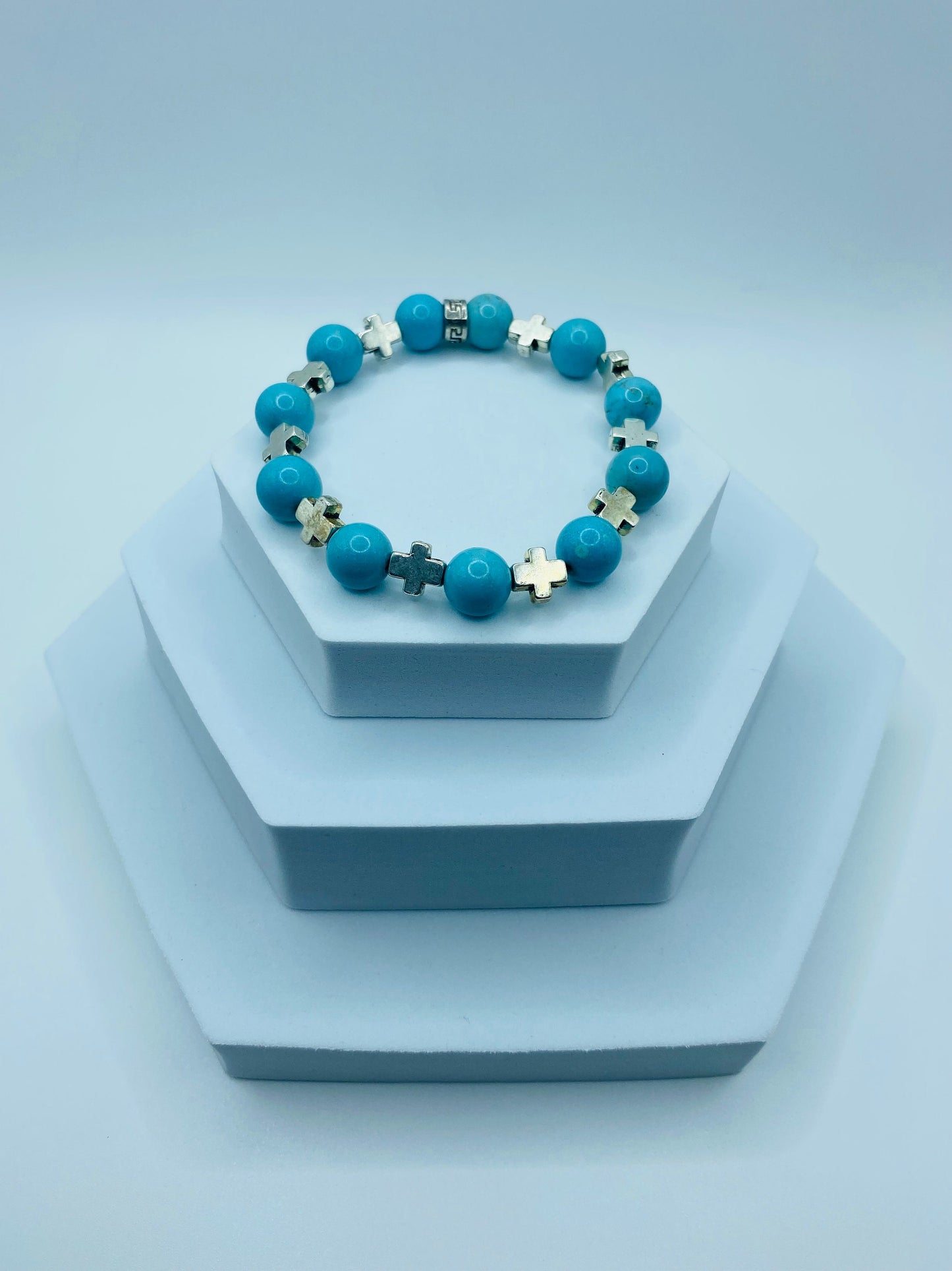 Turquoise Cross Bracelet: Religious Silver Charm Jewelry