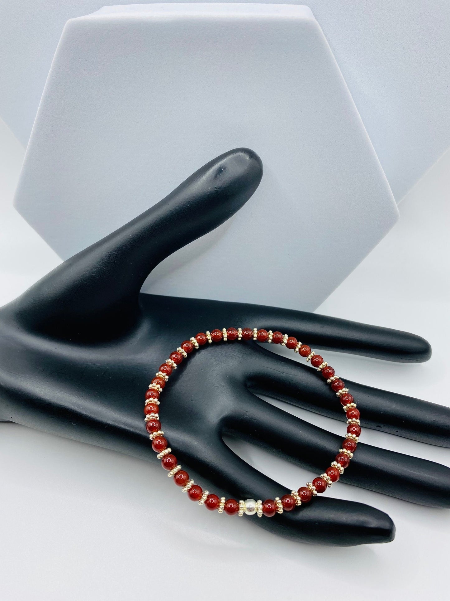 Garnet Bracelet: Silver Snowflake & Hematite Beaded Bracelet