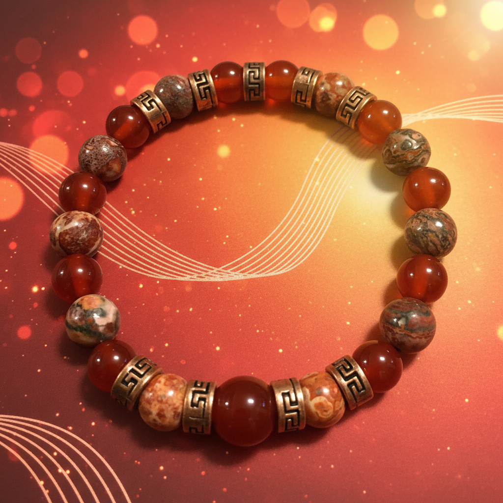 Carnelian Red Jasper Tibetan Tube Bracelet - Enhanced