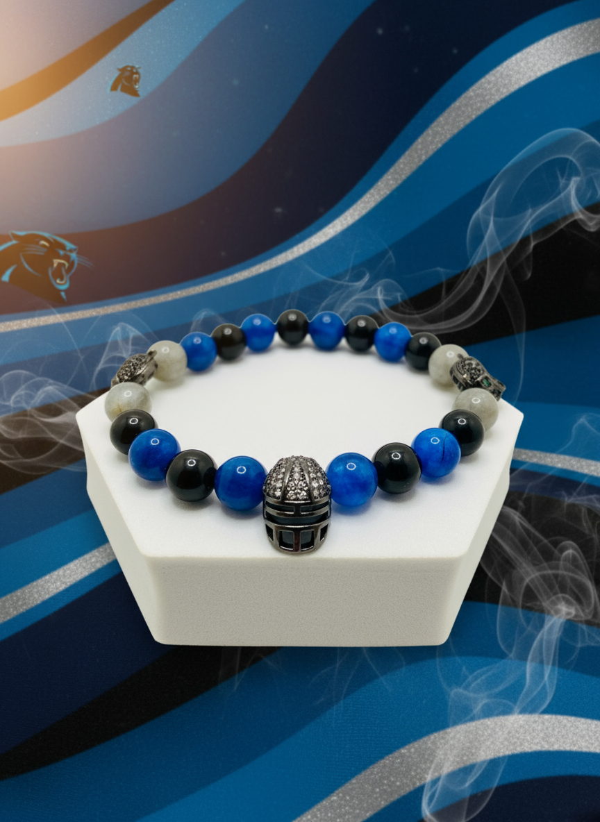 Carolina Panthers Onyx Kyanite Labradorite Bracelet - Enhanced