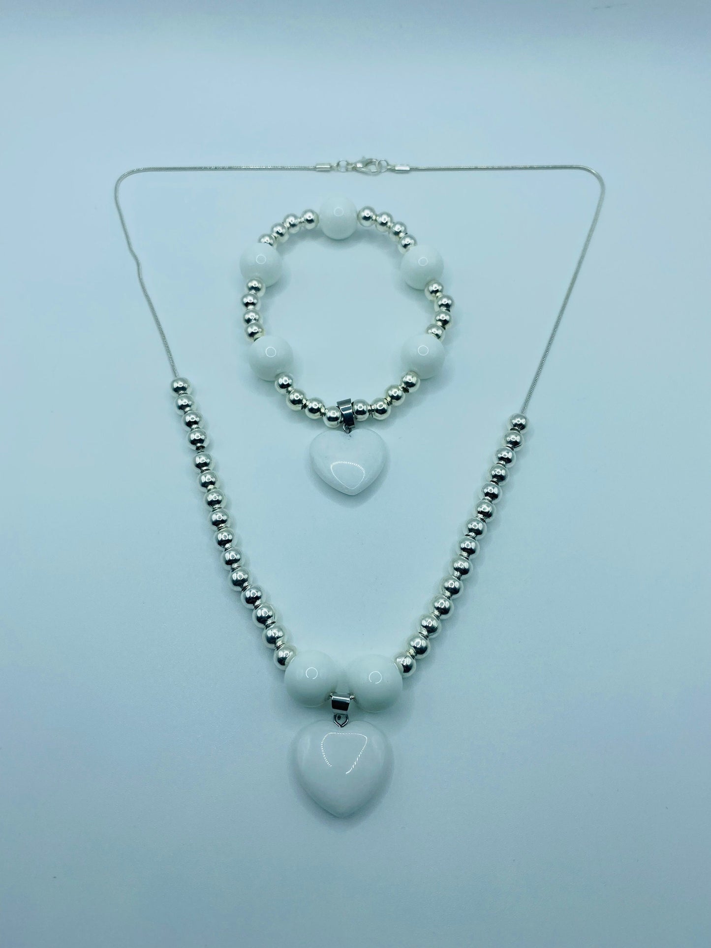 Handmade Jewelry, Womens Necklace & Womens Bracelet with Porcelain and Hematite Gemstone Beads