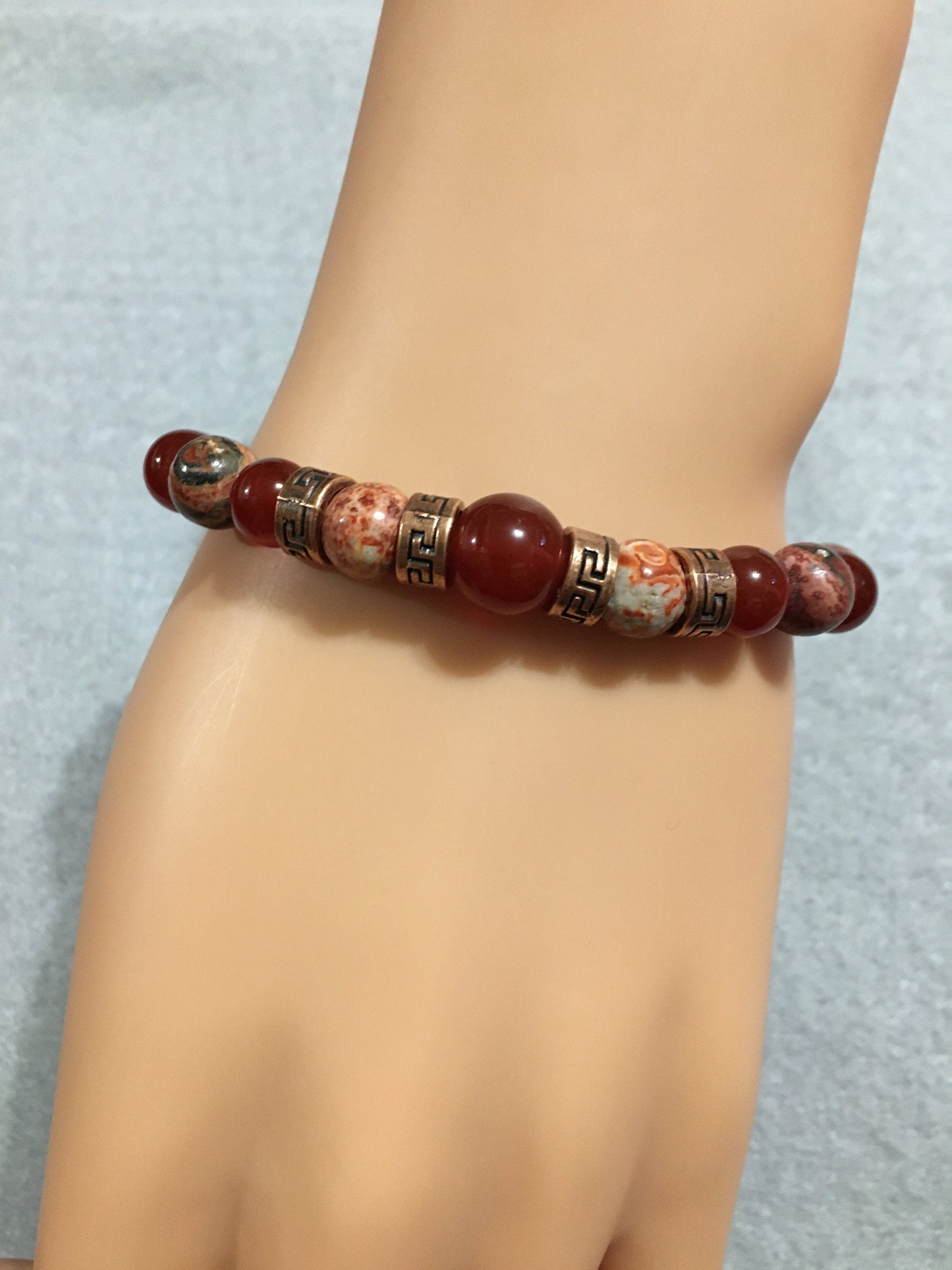 Carnelian & Red Jasper Bracelet: Tibetan Tube Spacers, Gemstone Beads