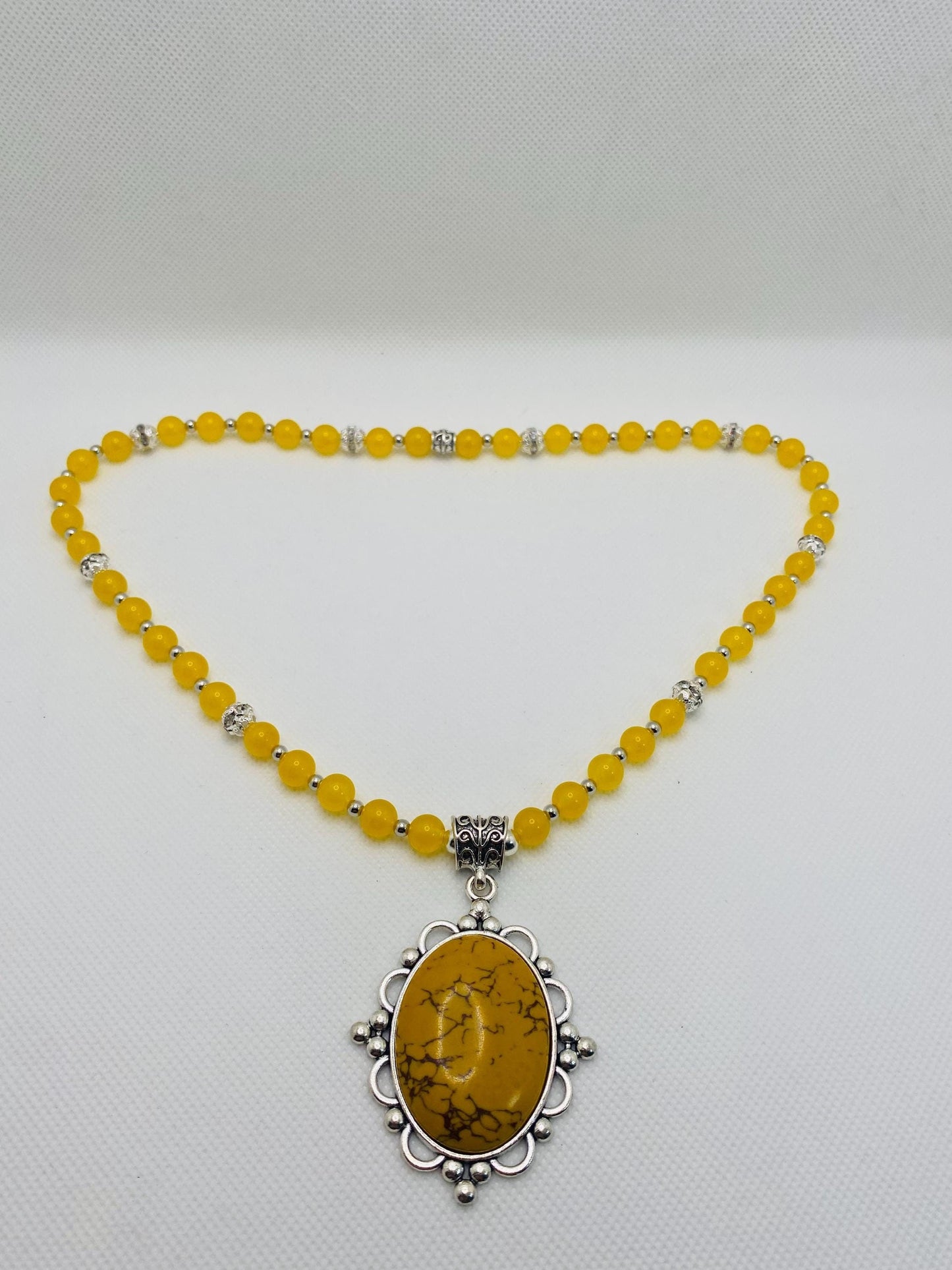 Jade Necklace for Women with Silver Hematite Gemstone Beads & Turquoise Pendant, Gifts for Her