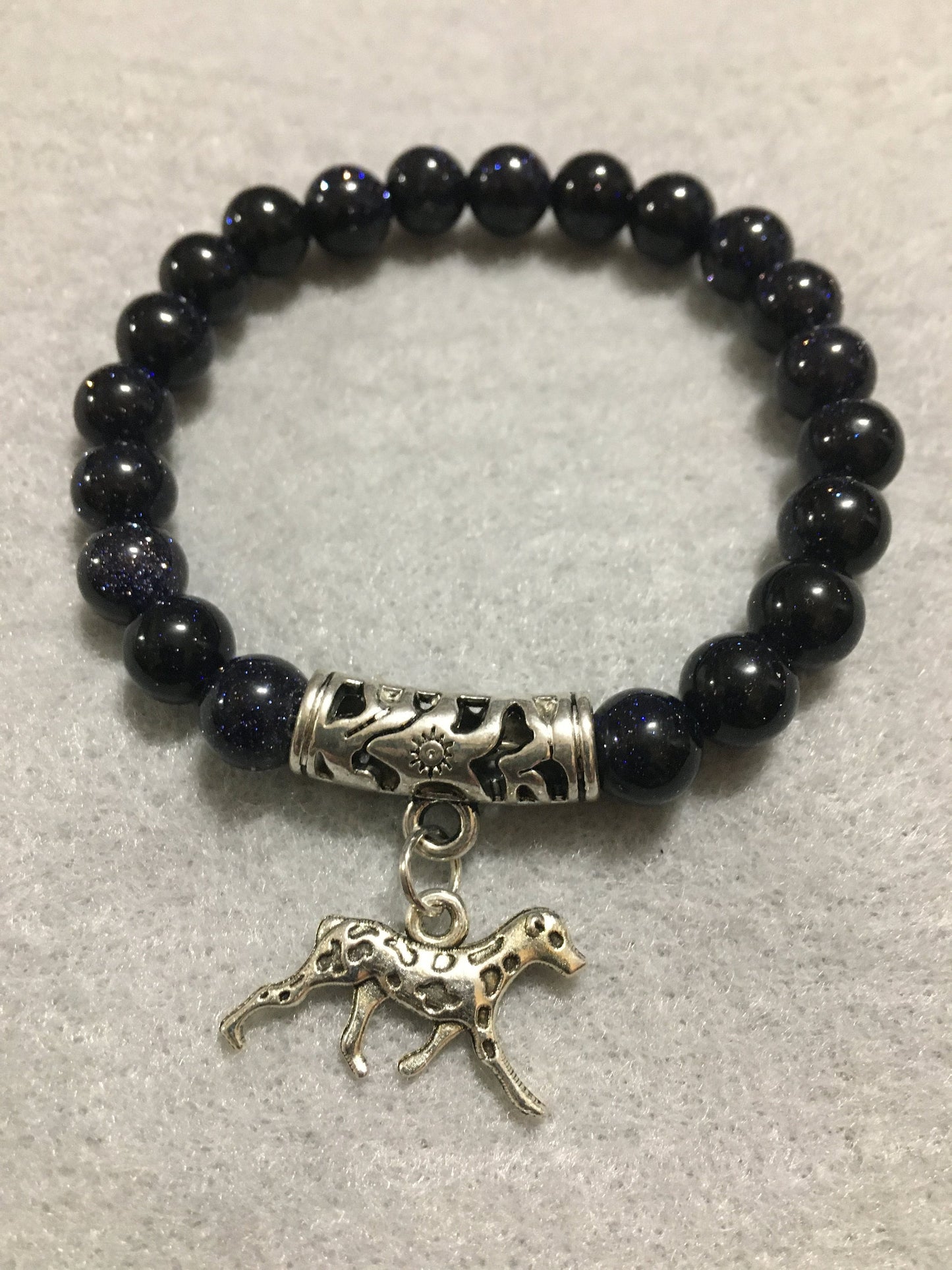 Dalmatian Dog Memorial Bracelet: Blue Sandstone Gemstone Beads, Dog Lover Gift