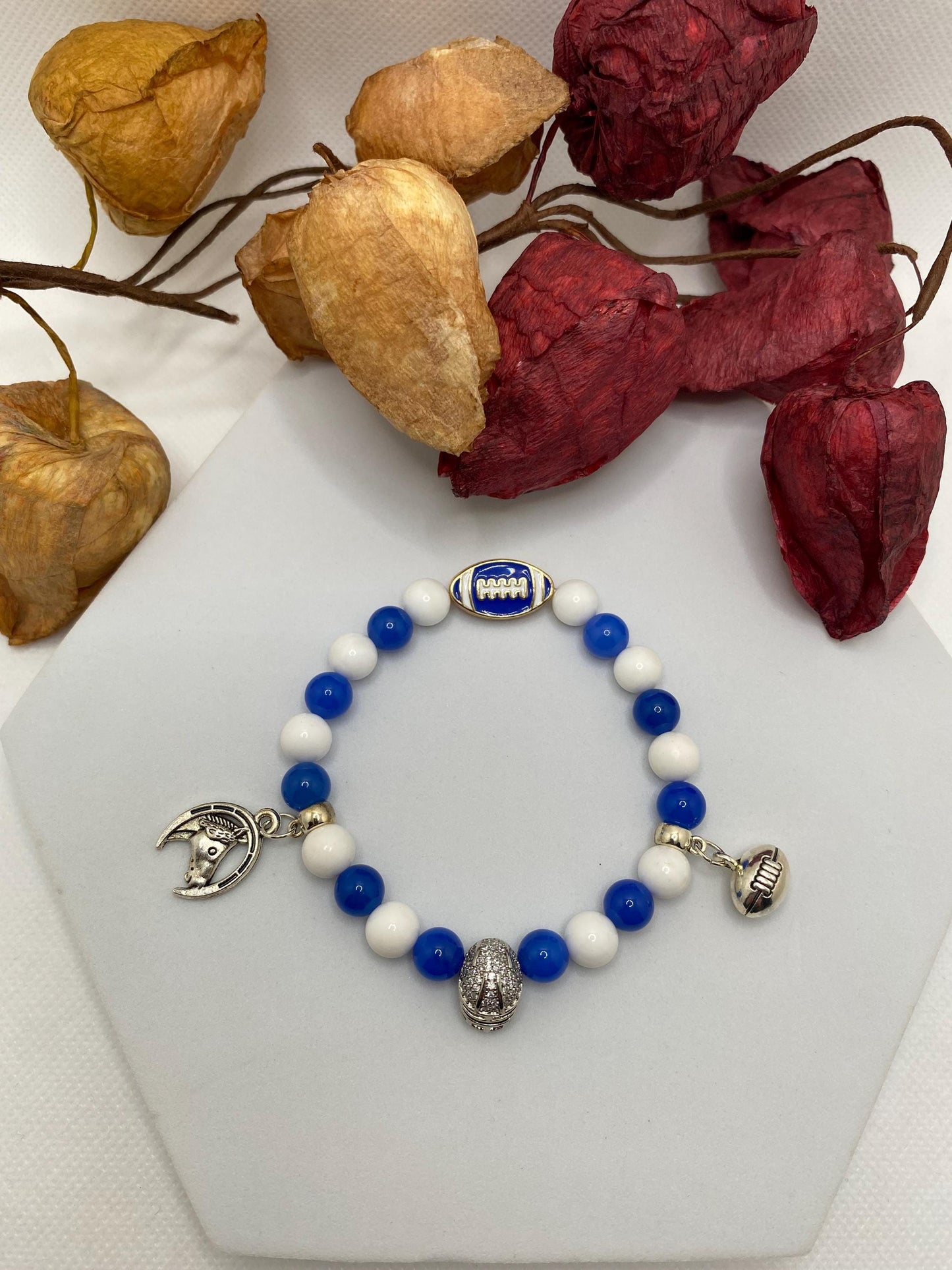 Indianapolis Colts Gemstone Charm Bracelet: Agate & Porcelain Beads