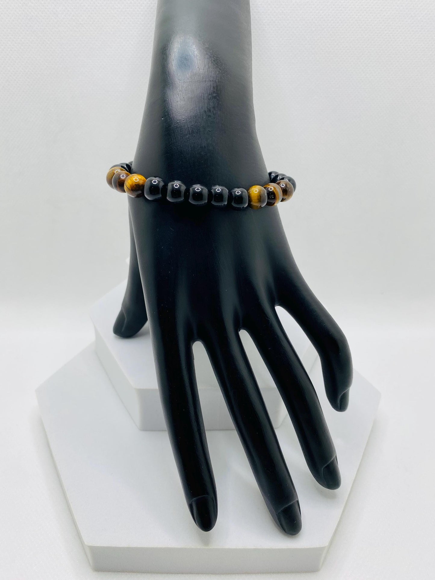 Handmade Onyx & Tiger's Eye Gemstone Beaded Bracelet