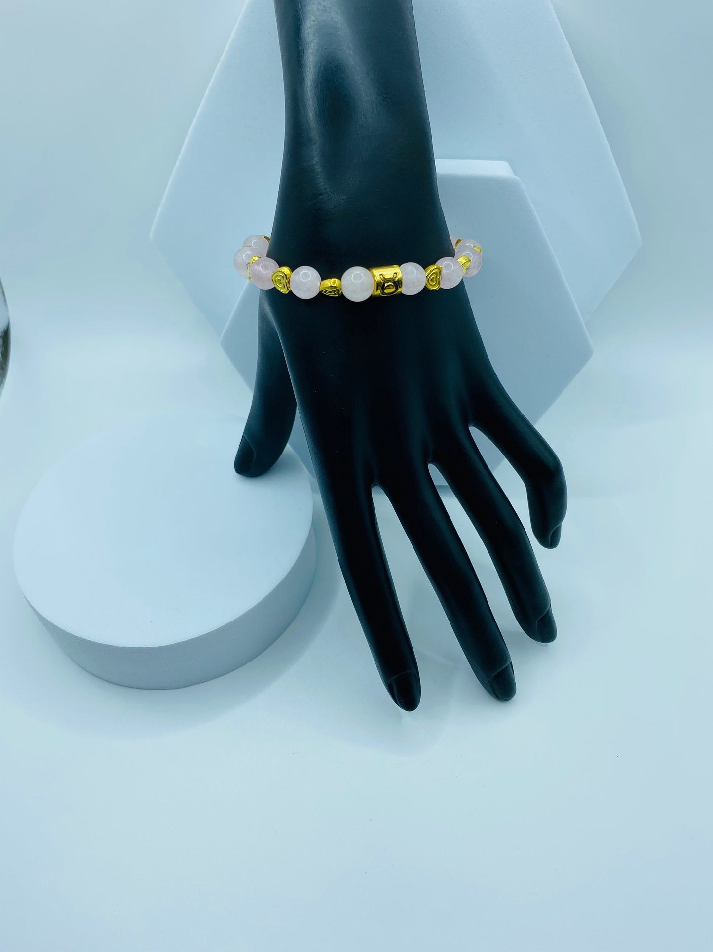 Rose Quartz Bracelet: 18K Gold Heart & Taurus Zodiac Charm