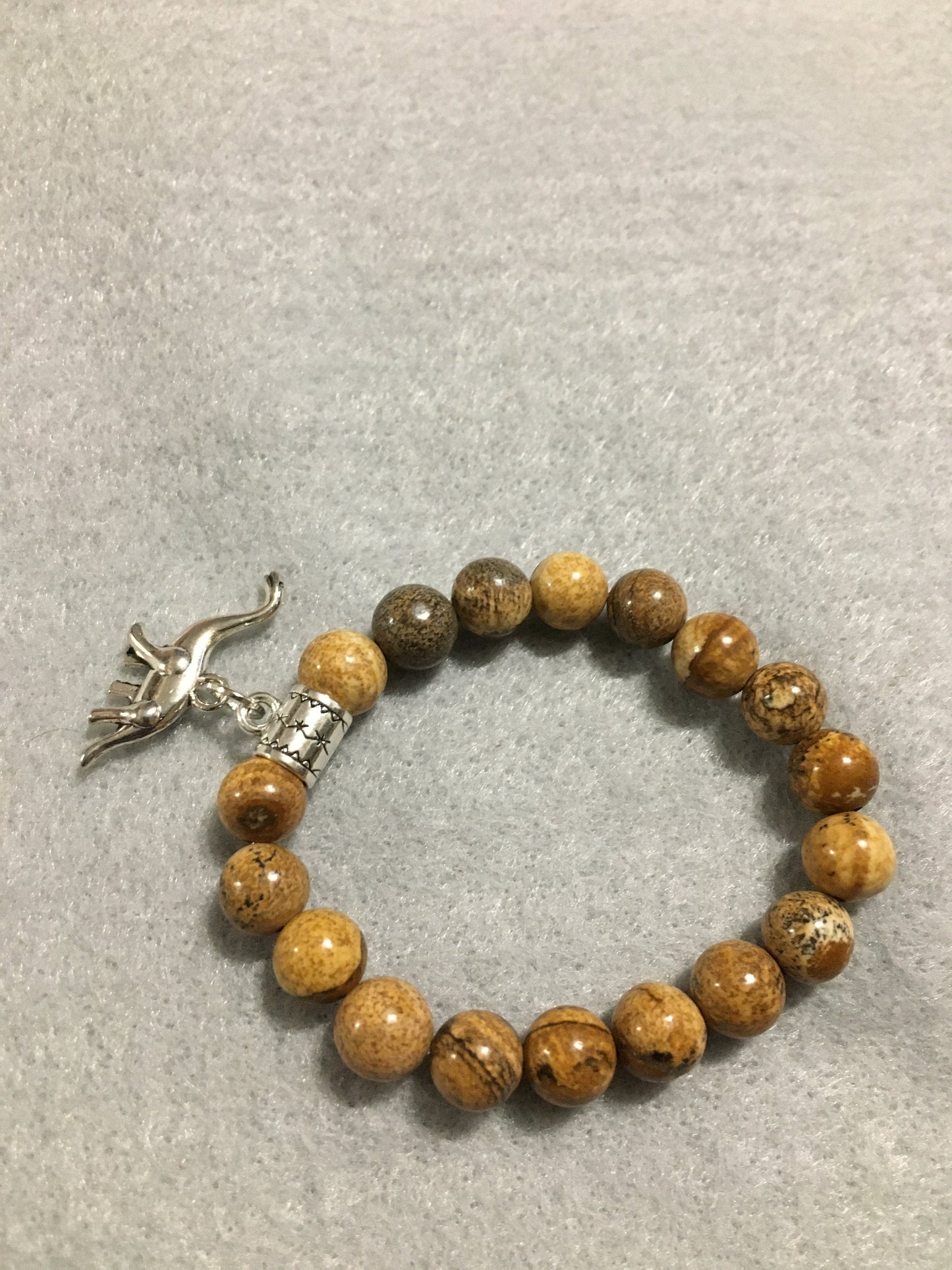 Picture Jasper Dinosaur Bracelet: Brontosaurus Charm, Jurassic Jewelry