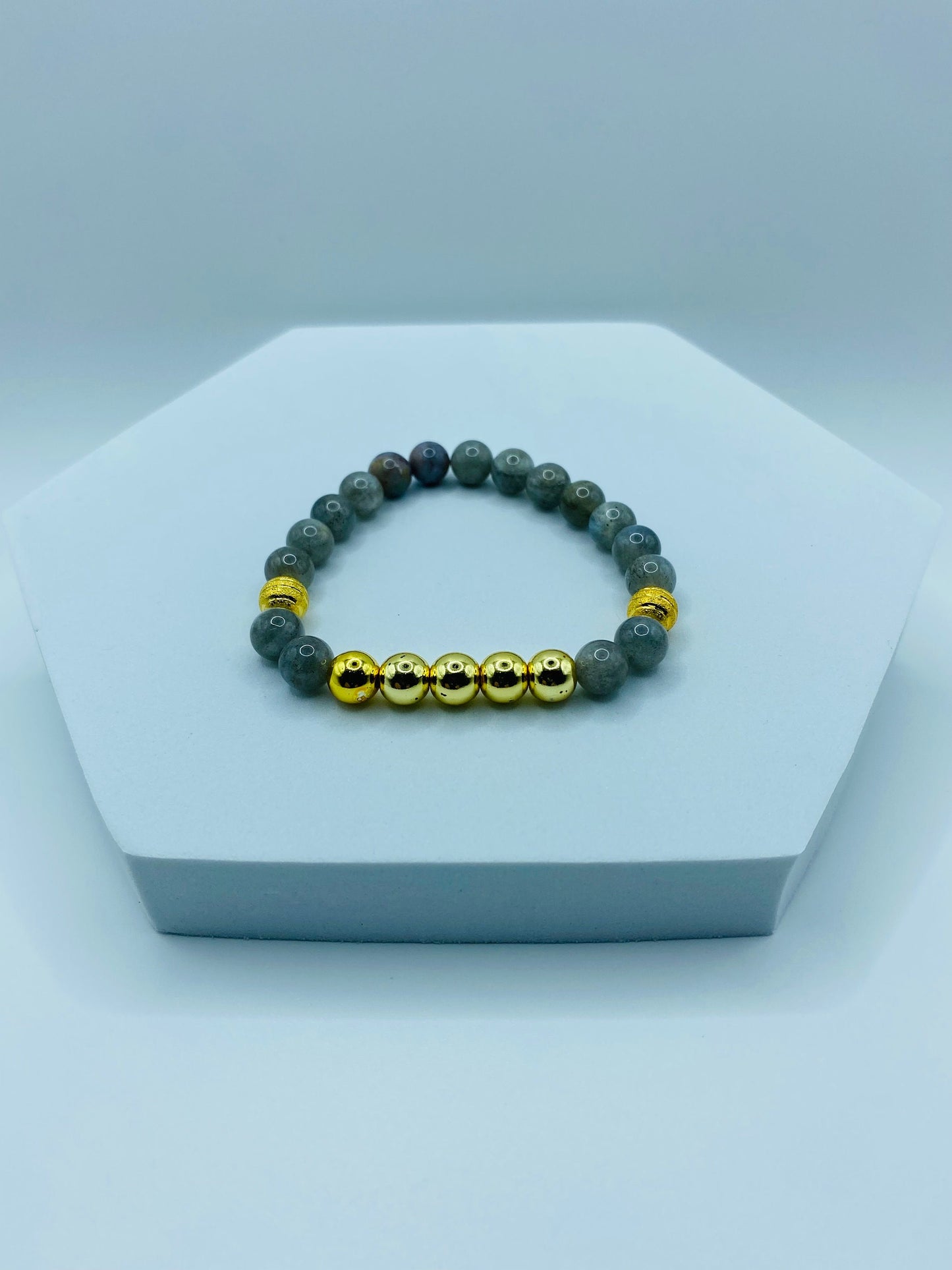Gold Plated Hematite & Labradorite Beaded Bracelet for Men