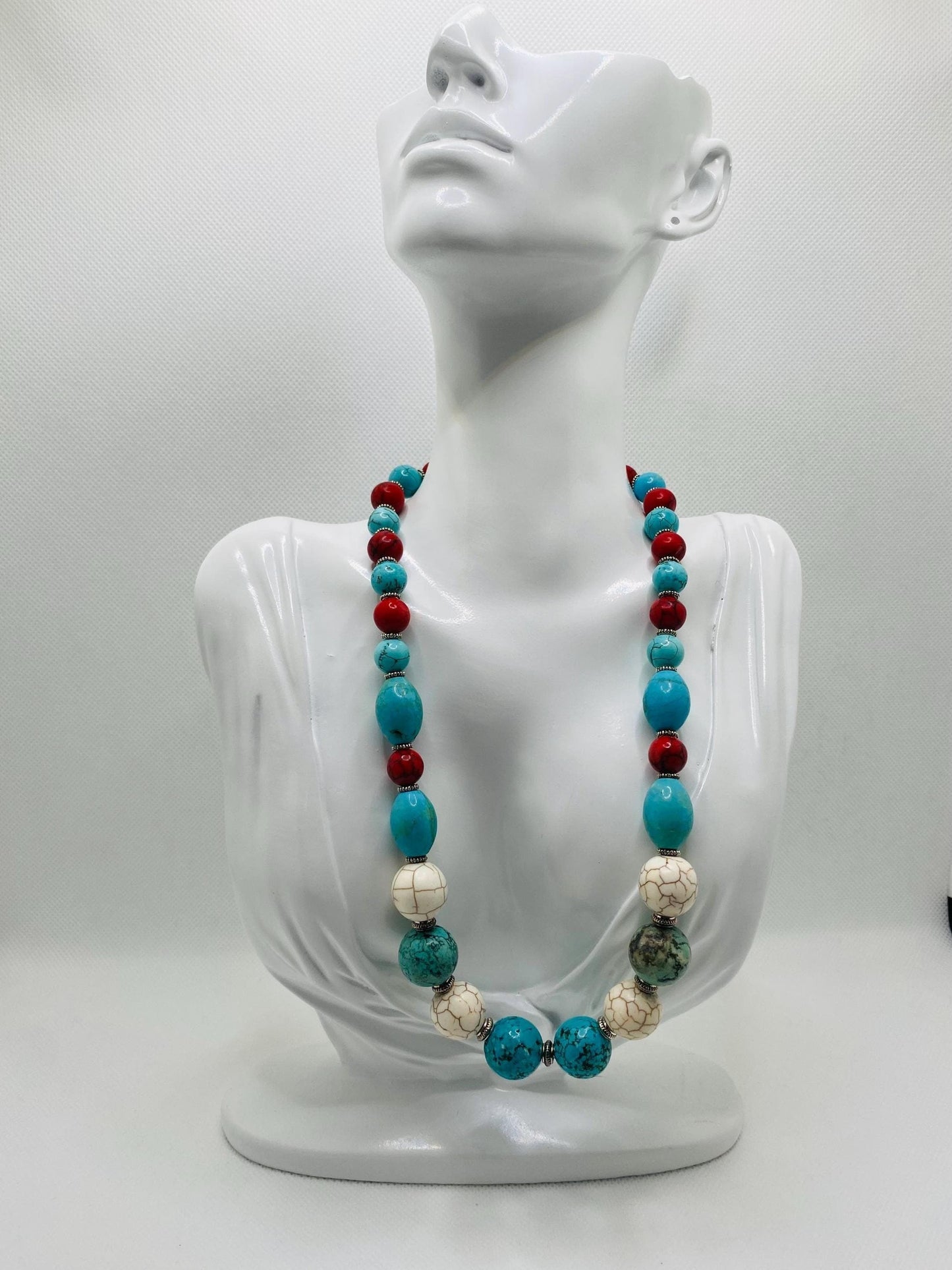Handmade Turquoise Beaded Necklace: Boho Gemstone Jewelry