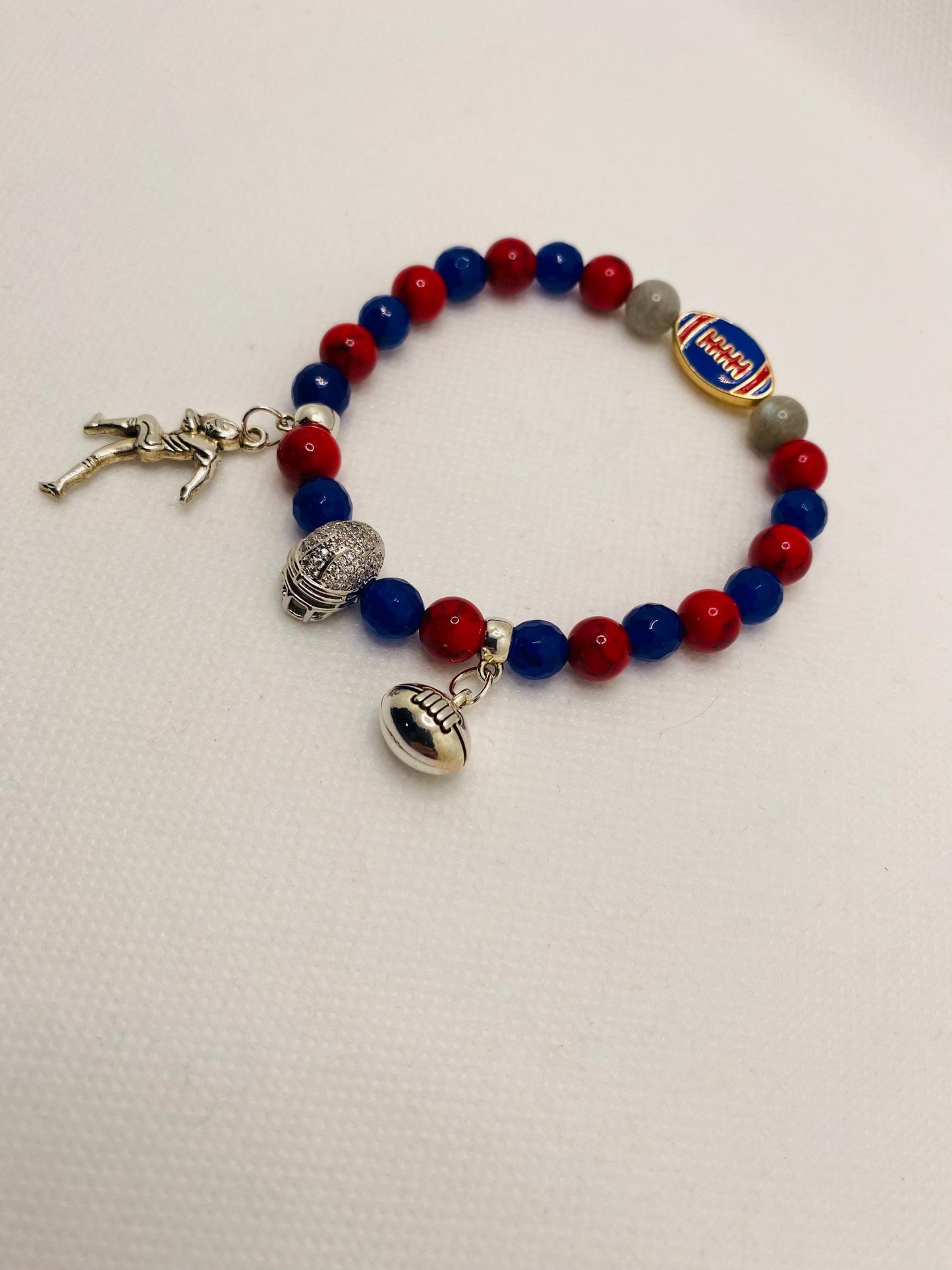 New York Giants Gemstone Charm Bracelet: Football Fan Gift