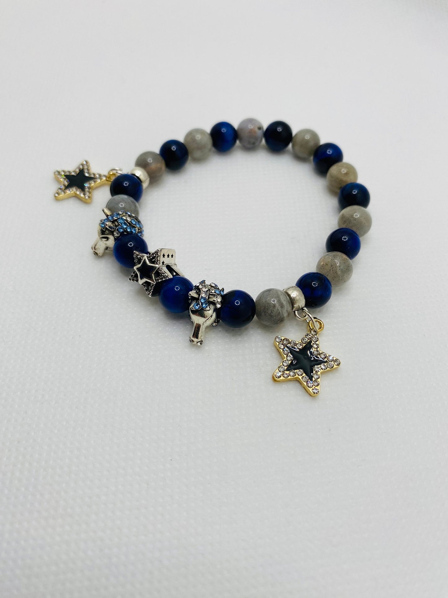 Dallas Cowboys Charm Bracelet: Labradorite, Tiger's Eye, Star & Horse Jewelry