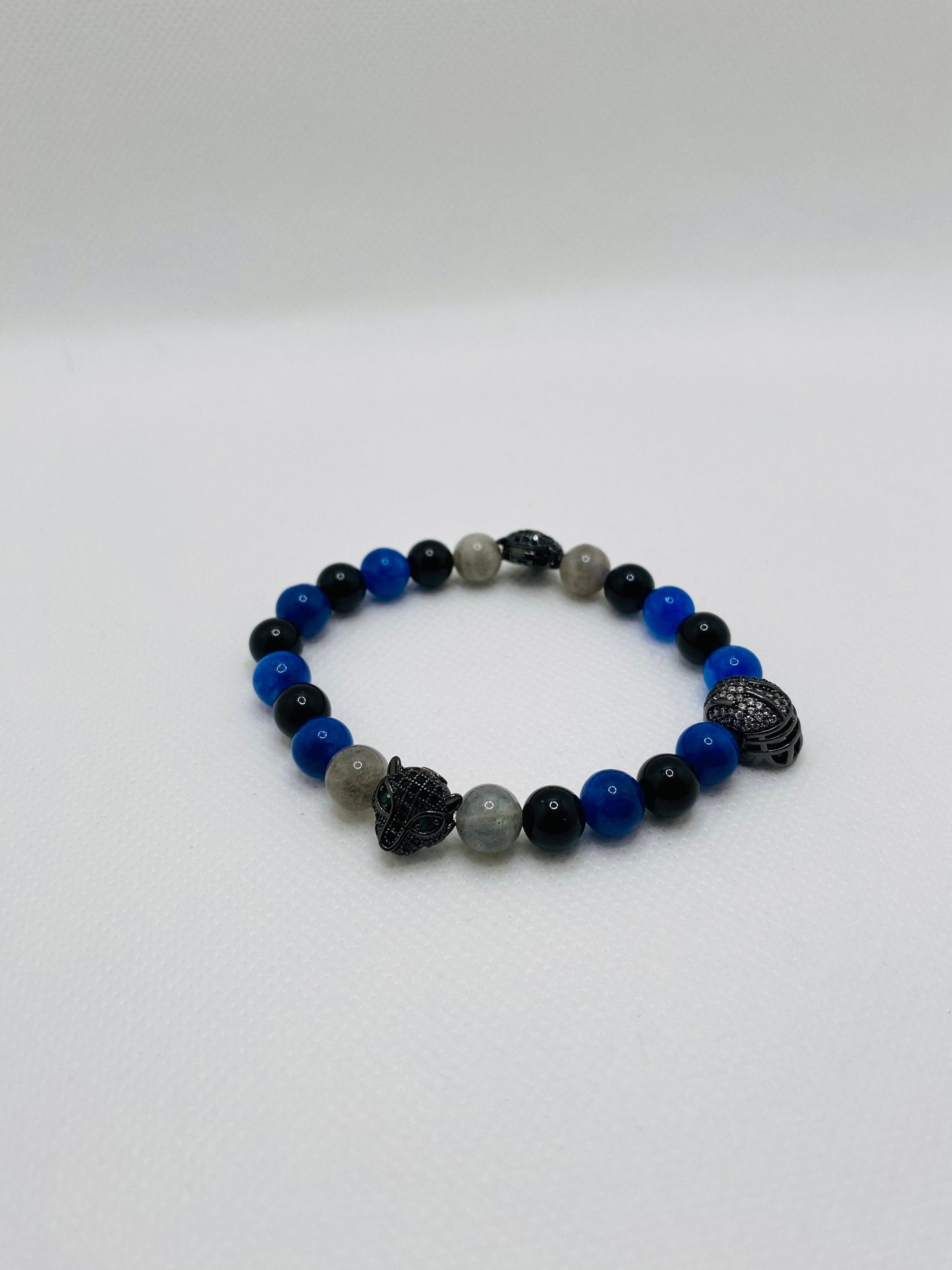 Carolina Panthers Bracelet: Onyx, Kyanite & Labradorite Gemstone Beads