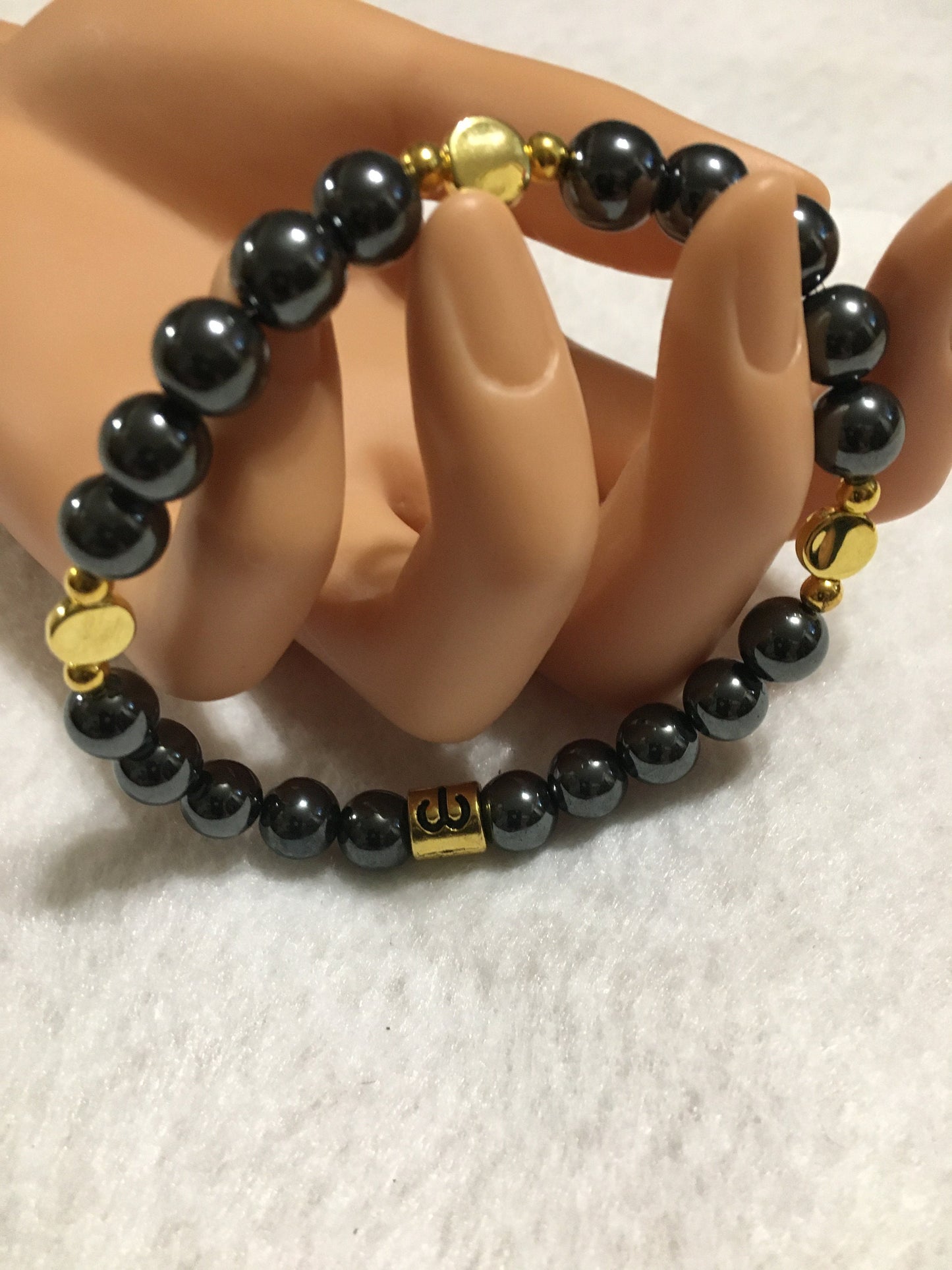 Aries Zodiac Bracelet: Hematite Gemstone, Gold Charm
