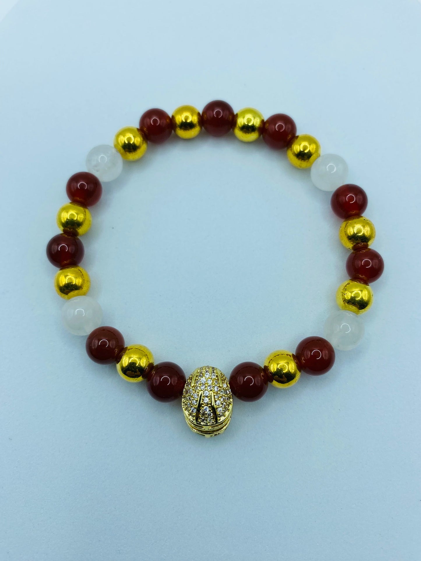 49ers Gemstone Bracelet: CZ Football Helmet, Jade & Carnelian Beads