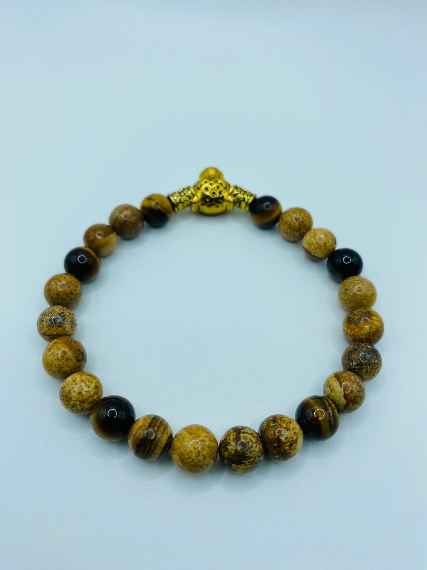 Mens Leopard Bracelet: Jasper & Tiger's Eye Gemstone Beads