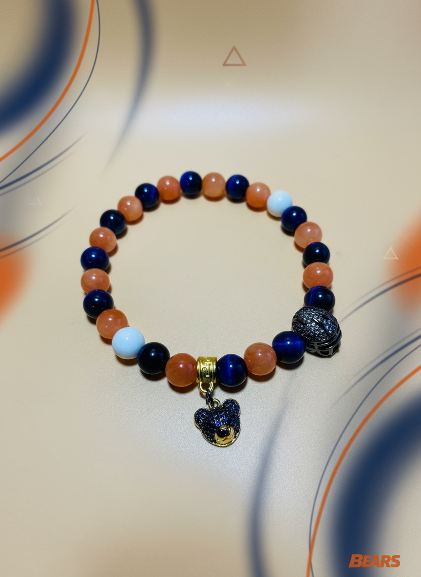 Chicago Bears Gemstone Beads Bear Football Helmet Bracelet - Enhanced