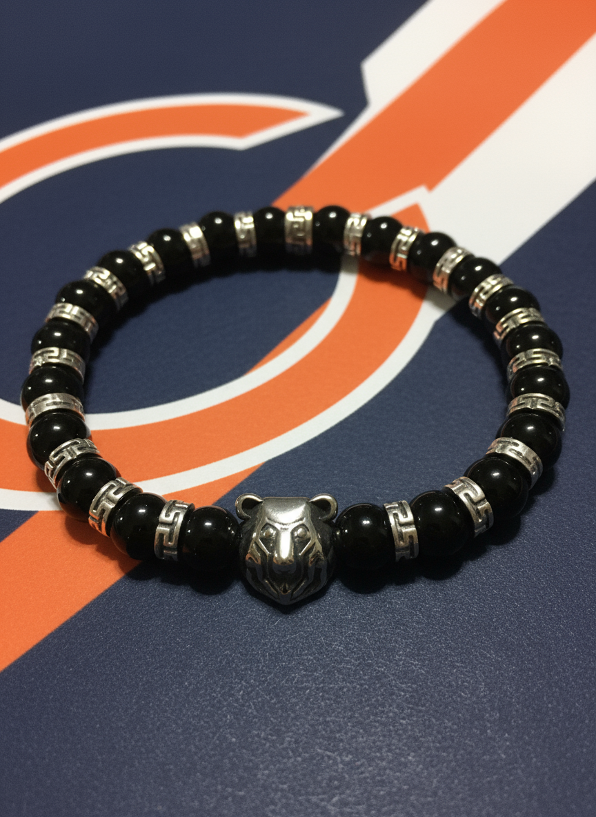 Chicago Bears Onyx Stainless Steel Bear Bracelet - Enhanced
