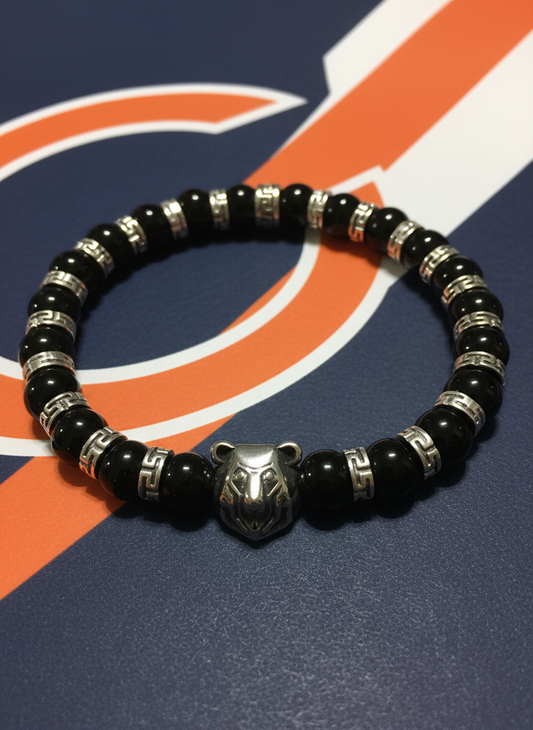 Chicago Bears Onyx Stainless Steel Bear Bracelet - Enhanced