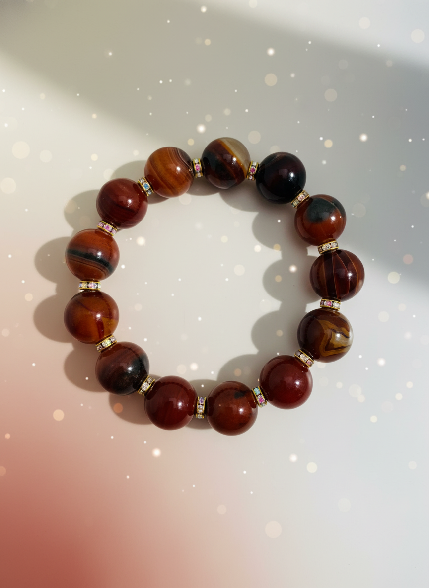 Chunky Dream Agate Rhinestone Rondelle Bracelet - Enhanced